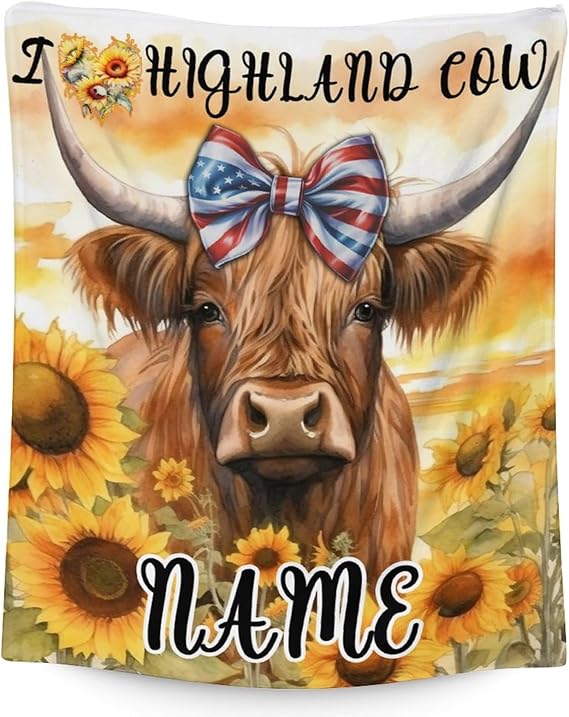 Mercuryelf Custom Highland Cow Throw Blanket - Soft, Fuzzy & Warm - 30x40 Inches Small Blankets for Lap, Crib - Colorful Rustic Throws Gift for Highland Cow Lovers