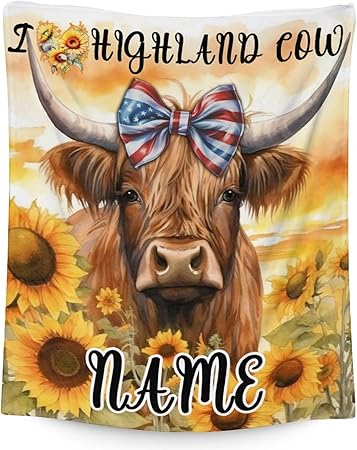 Mercuryelf Custom Highland Cow Throw Blanket - Soft, Fuzzy & Warm - 30x40 Inches Small Blankets for Lap, Crib - Colorful Rustic Throws Gift for Highland Cow Lovers