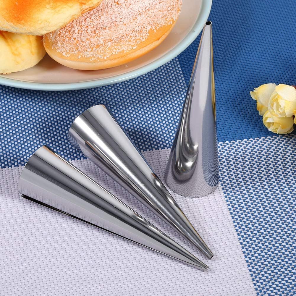 3PCS Cream Horn Molds, Cone Shaped Cannoli Forms Tubes Stainless Steel Cream Horn Moulds Cones Conical Tube Baking Molds for Cream Roll(S)