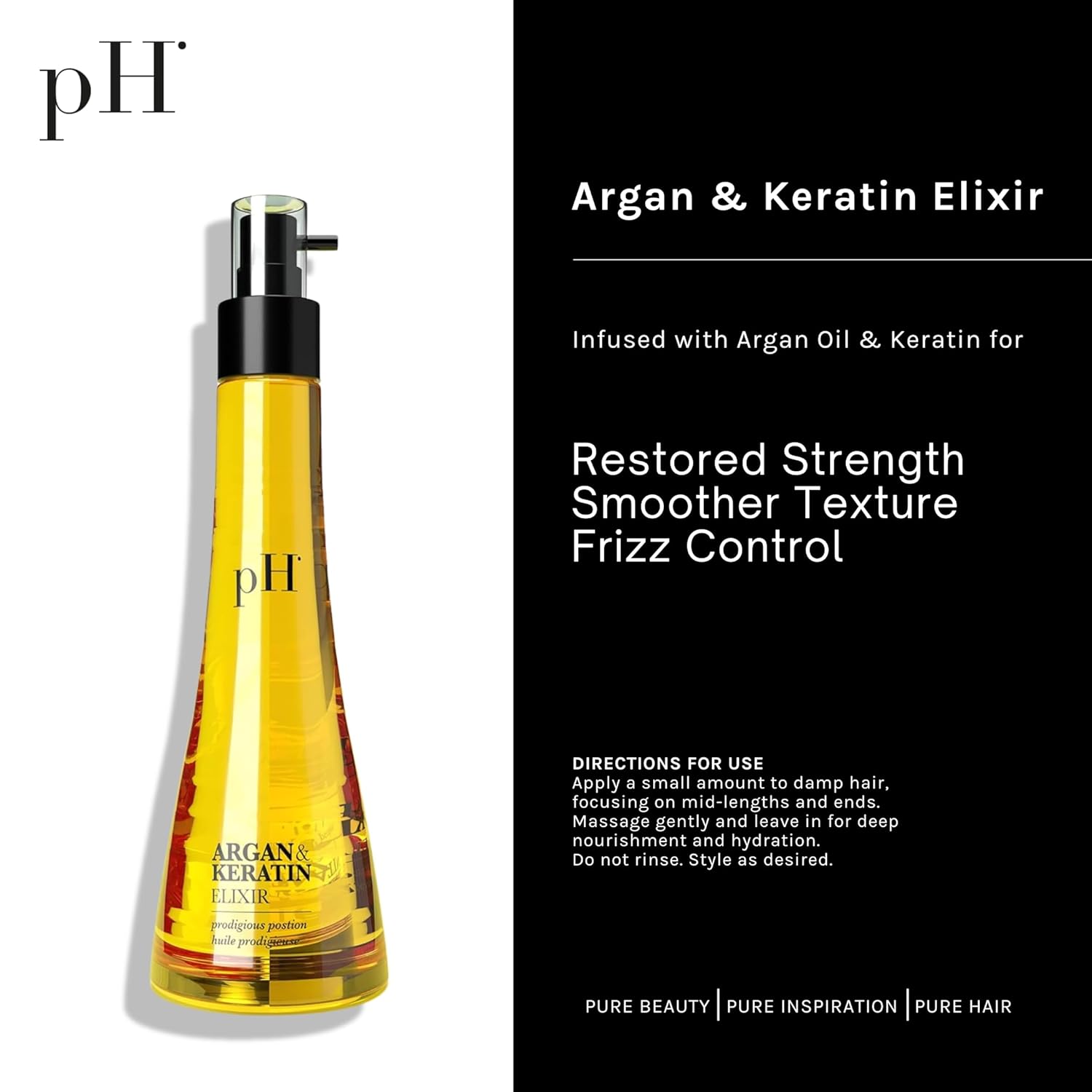 pH PURE HAIR Argan & Keratin Elixir - Hair Treatment for Damaged Hair, Smoothing & Anti-Breakage, Deeply Nourishing & Moisturizing Oil - Sulfate-Free with Argan Oil - 3.38 oz