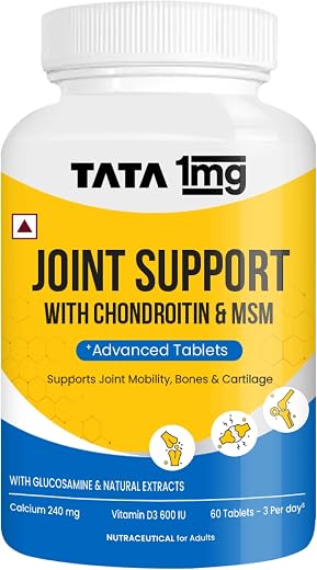Tata 1mg Joint Support Advanced Tablet with Glucosamine, MSM, & Chondroitin, For Men & Women, Pack of 60 Tablets