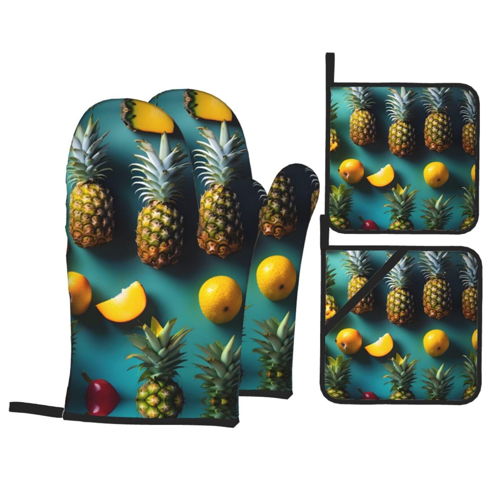Tropical Fruit Pine Print Oven Mitts,Pot Holders, Heat Resistant Oven Mitts Gloves,Hot Pads for Kitchen Cooking Grill