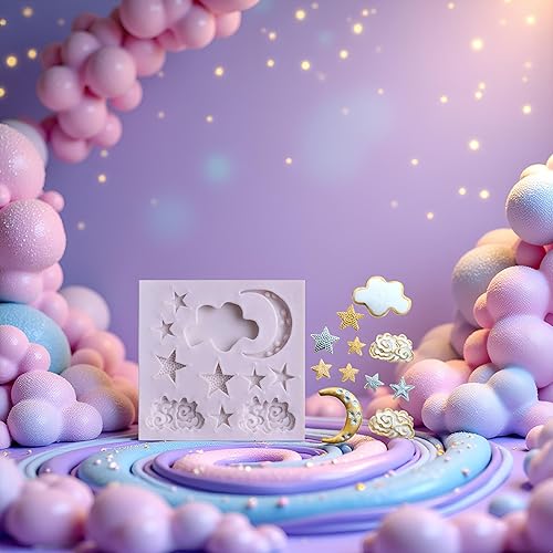 Miniatura 4 de Moldes de silicona con forma de nubes de luna y estrella, moldes de caramelo para bricolaje, pasteles, fondant, galletas, nubes, fondant, luna para