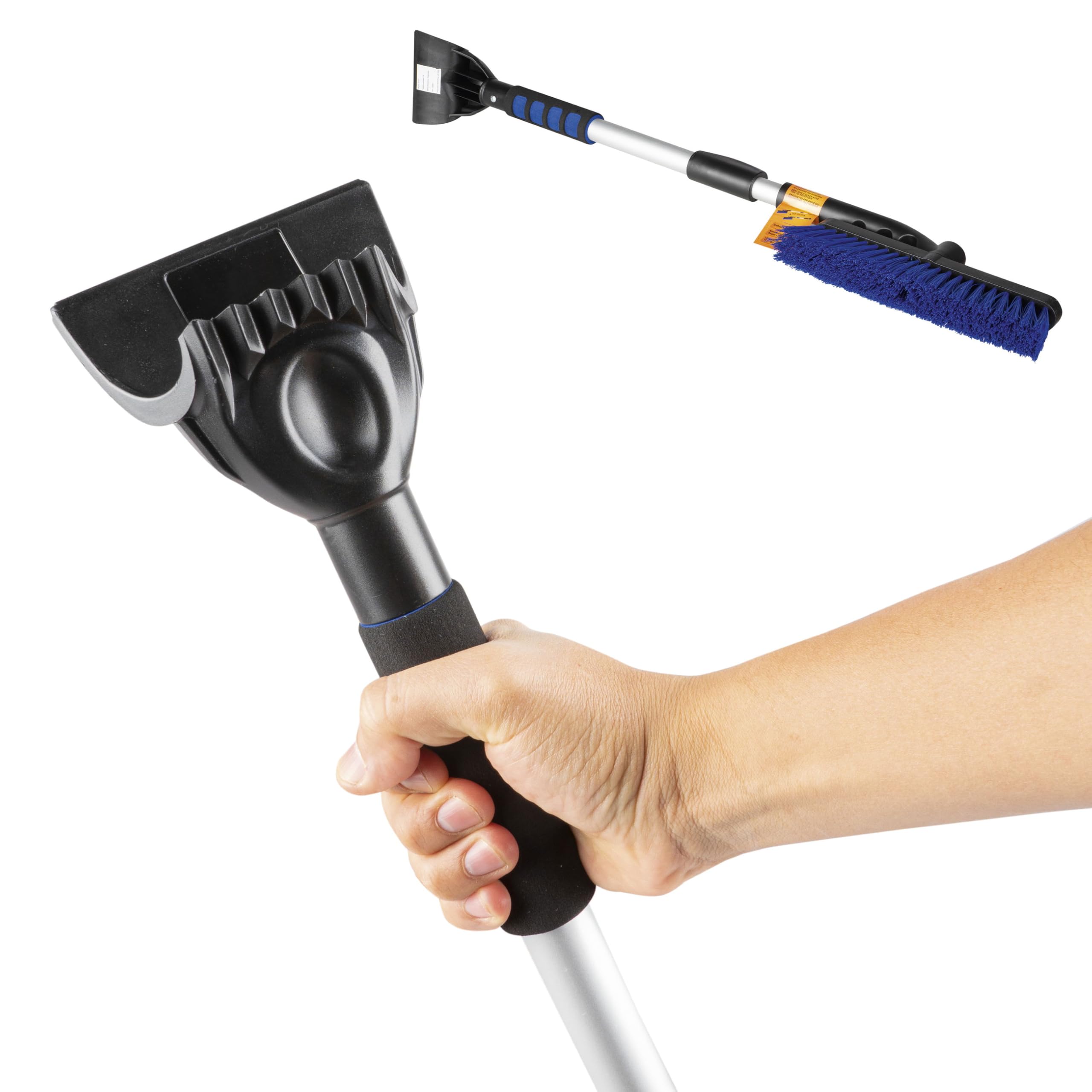 WALSER Rascador de hielo telescópico, rascador de hielo giratorio, raspador de coche extensible 77, 5-100 cm negro/azul