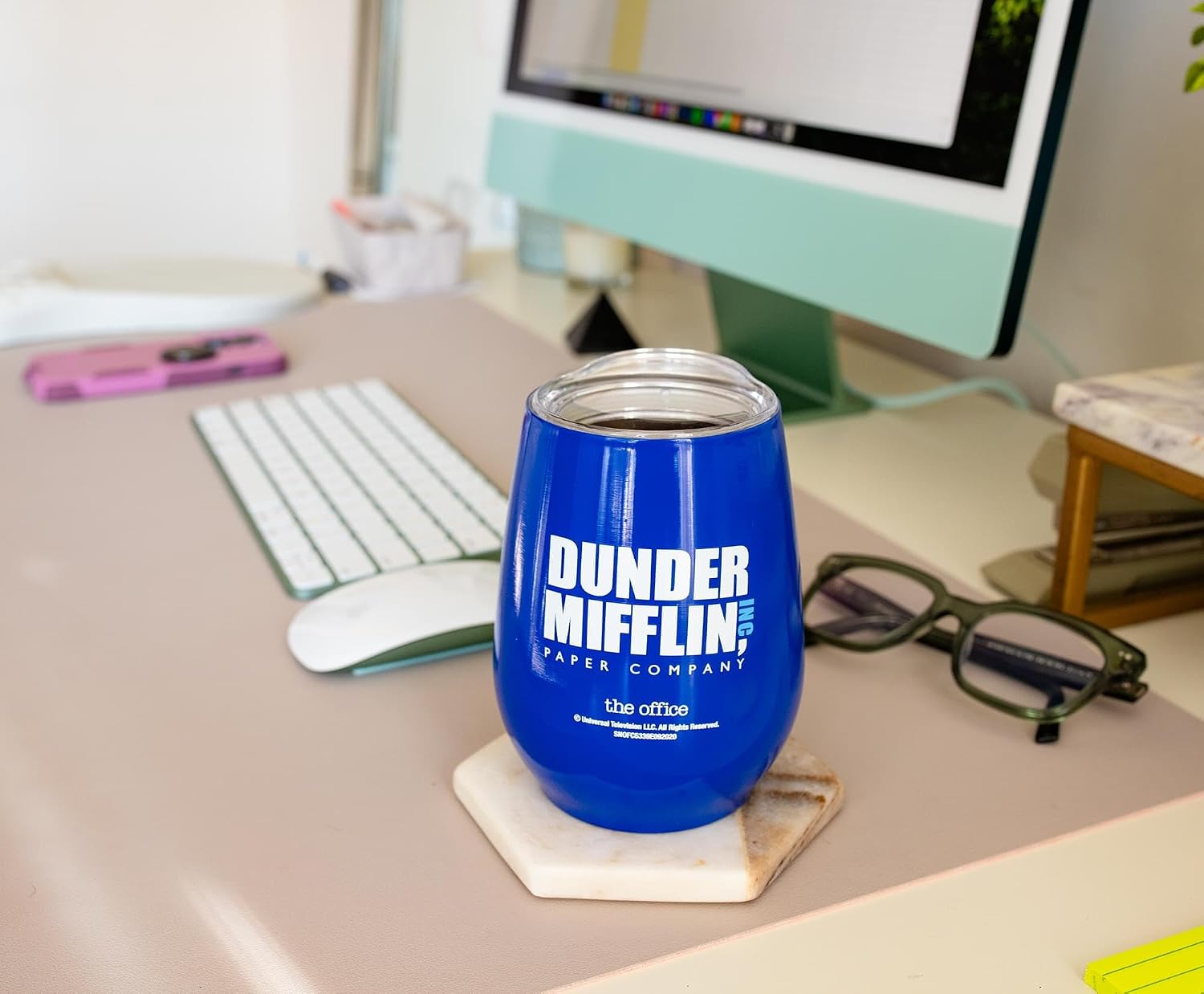 Silver Buffalo The Office Dunder Mifflin Paper Double Wall Stainless Steel Stemless Tumbler w/Lid, 10-Ounces