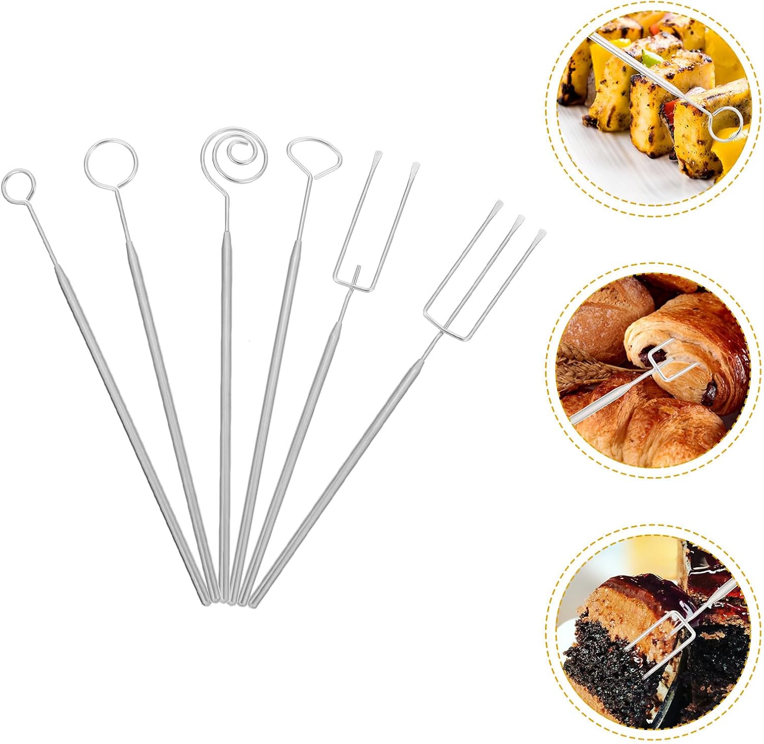 Stainless Steel Chocolate Dipping Tool Set, 6pcs round Fondue Forks for Cheese and Dessert, Metal Candy Dippers for Home Baking and Party Use