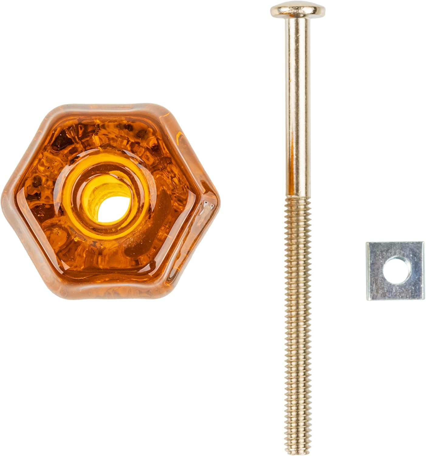 Depression Era Hexagonal Amber Glass Drawer Knob | Diameter: 1 1/4" | Handle for Antique Cabinet Door, Dresser Drawer, Desk | Reproduction Furniture Hardware | UA-946-AM