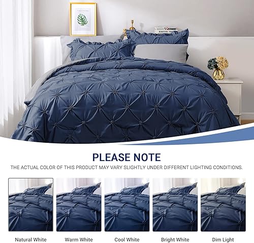 Miniatura 5 de JOLLYVOGUE - Juego de edredón Queen de 7 piezas, color azul marinogris, en una bolsa, con edredón, sábanas, fundas con volantes y fundas de almohada