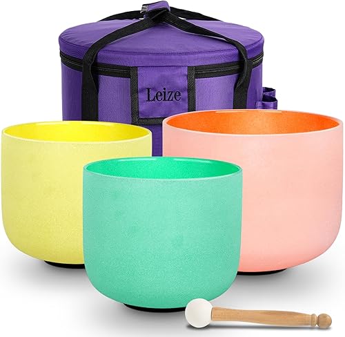 Miniatura 26 de Leize Juego de 7 cuencos de cristal de cuarzo impecables de 6 a 12 pulgadas con fundas de transporte resistentes y mazo de gamuza Blanco