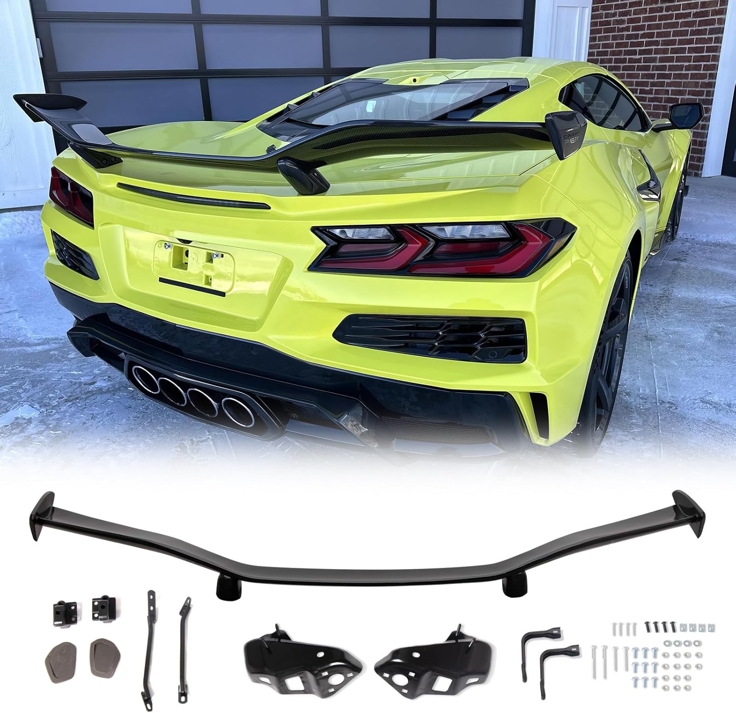 FREEMOTOR802 Rear Trunk Spoiler with Mount Brackets Fits 2023-2025 Chevrolet Corvette C8 E-Ray / Z06 / ZR1, Z07 Style Pearl Black Aluminum Deck Lid Spoiler Rear Trunk Tail Lip Wing Styling Trim Kit