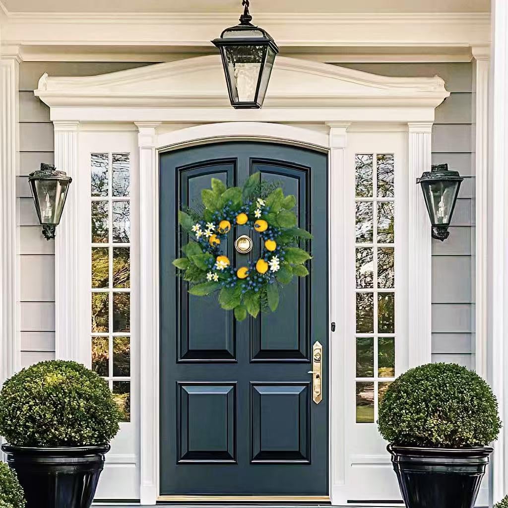 22in Lemon Wreath Blue Berry Green Leaf Front Door Porch Wall Decor