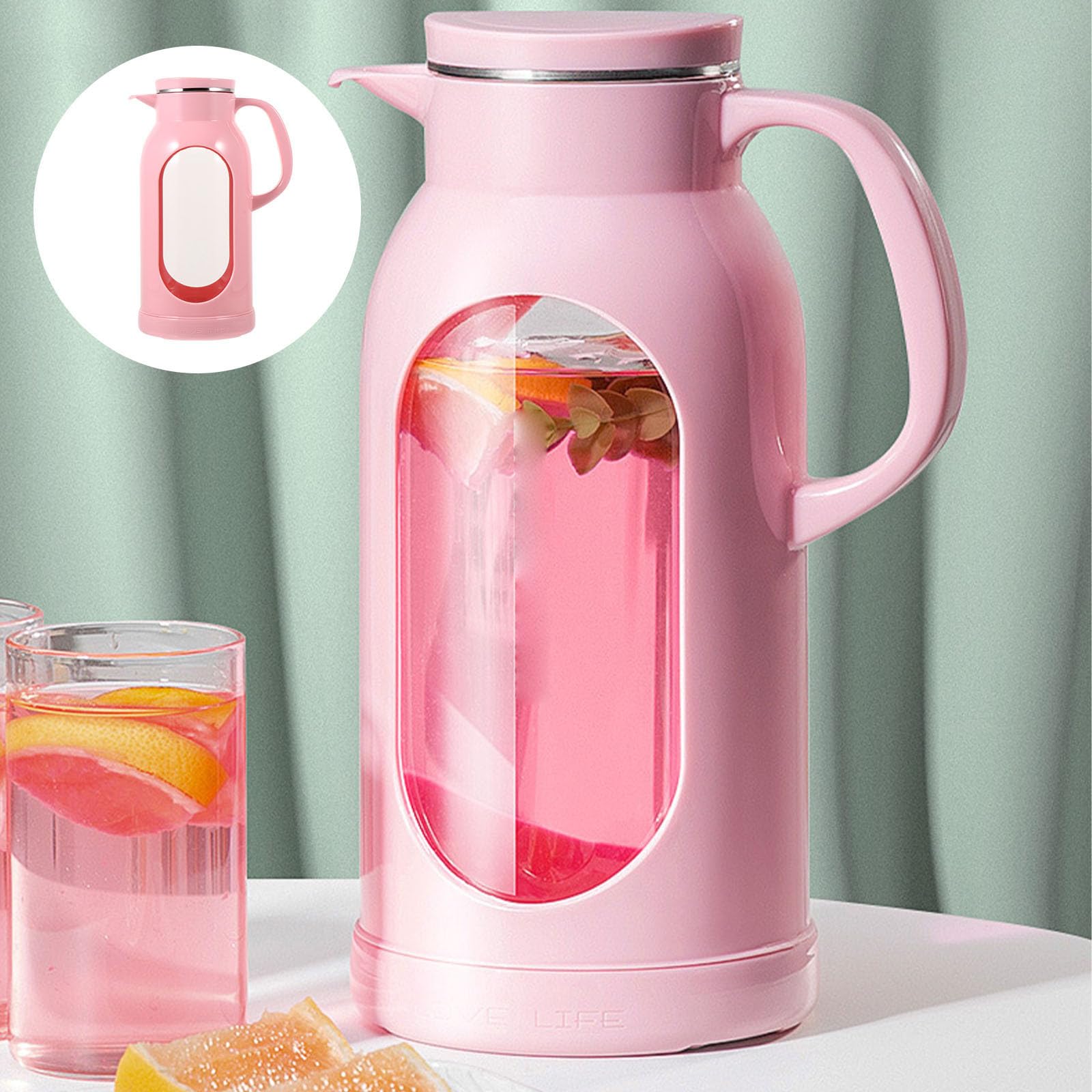jojofuny Jarra de Agua Transparente de Gran Capacidad Diseño Desmontable y Vertido de Bebida Conveniente, Botella de Vidrio y Acero Inoxidable Adecuado para Uso Doméstico