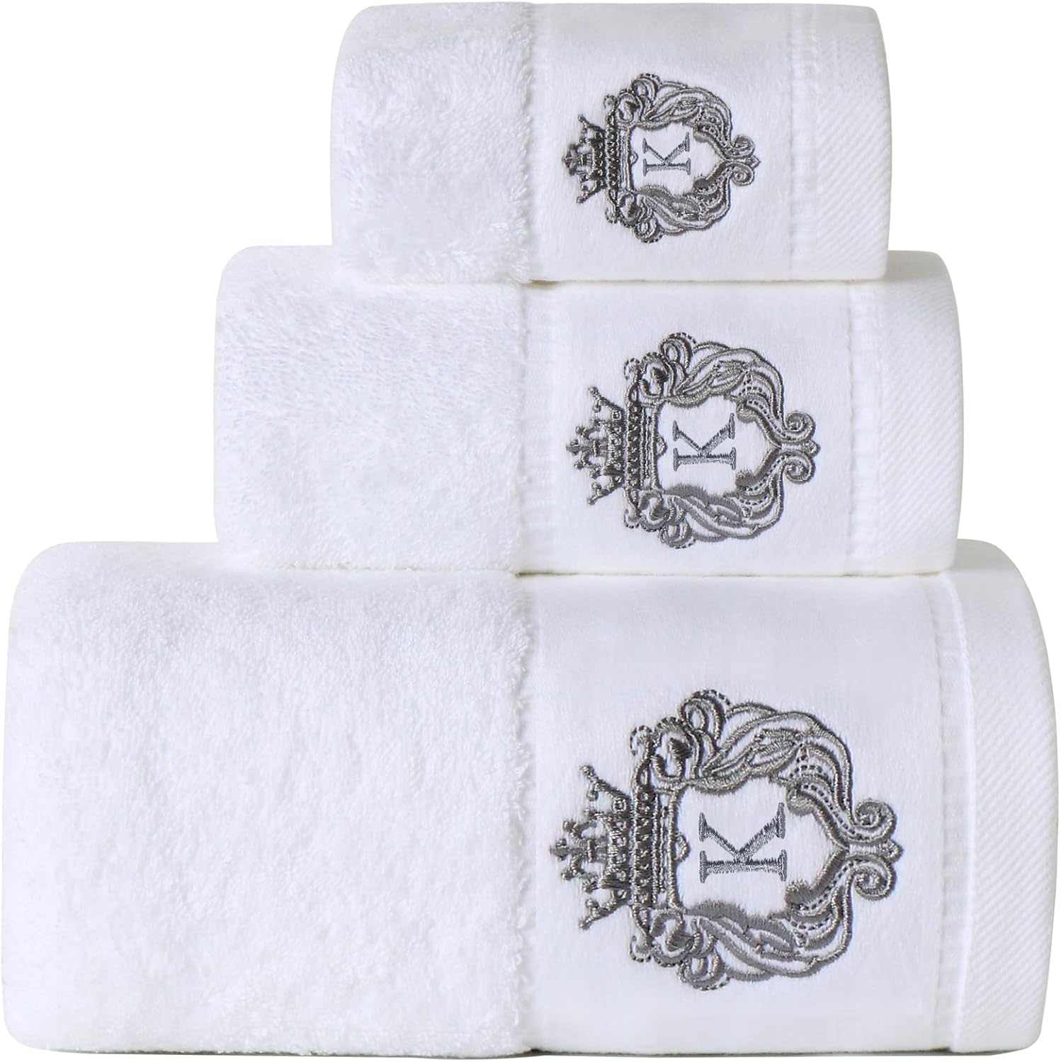 Luxury Bathroom Super Soft and Highly Absorbent Premium 100% Cotton Bath Towel Set for Gifts (White-K)