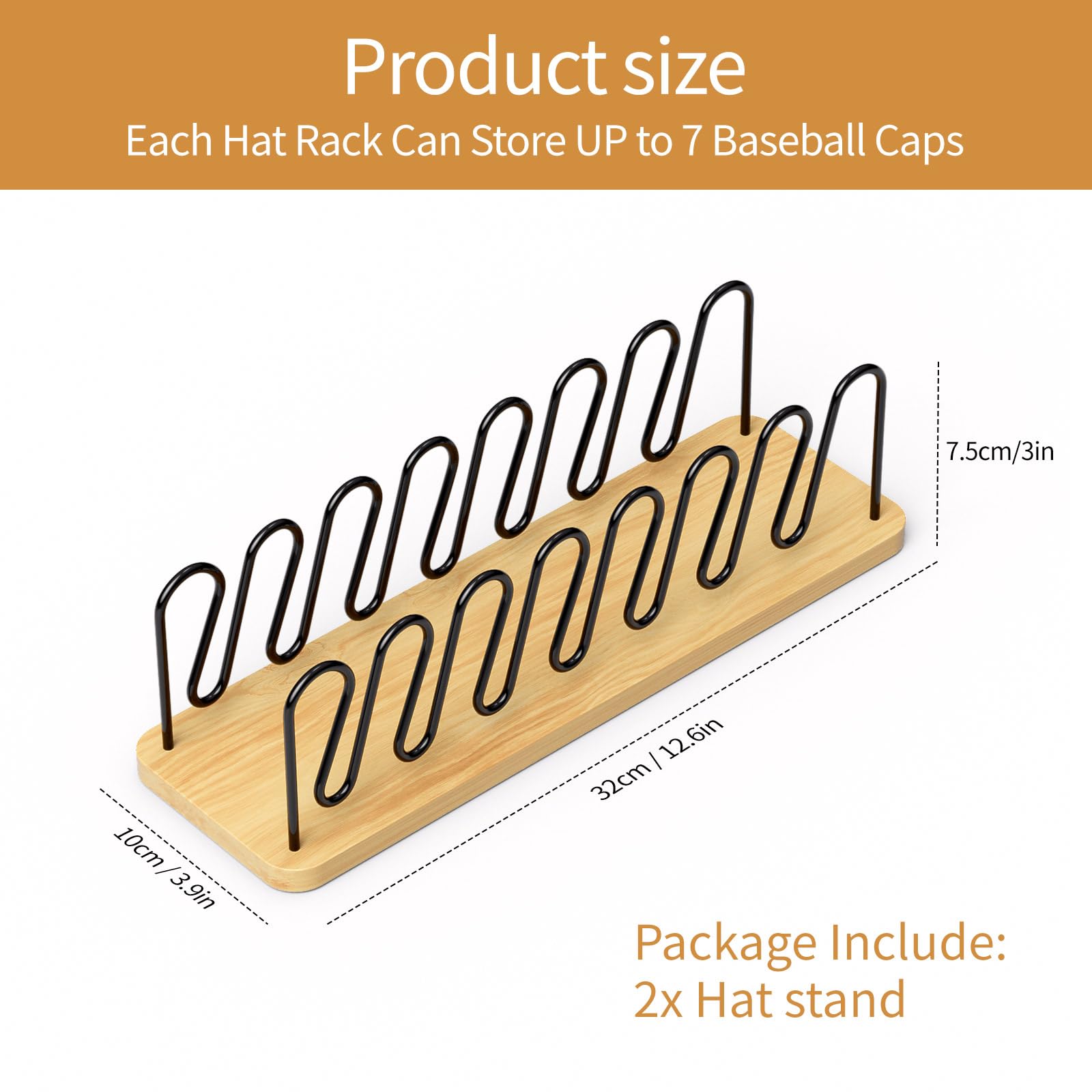 Organizer per cappelli da baseball, confezione da 2 pezzi, in legno, per riporre fino a 14 cappellini