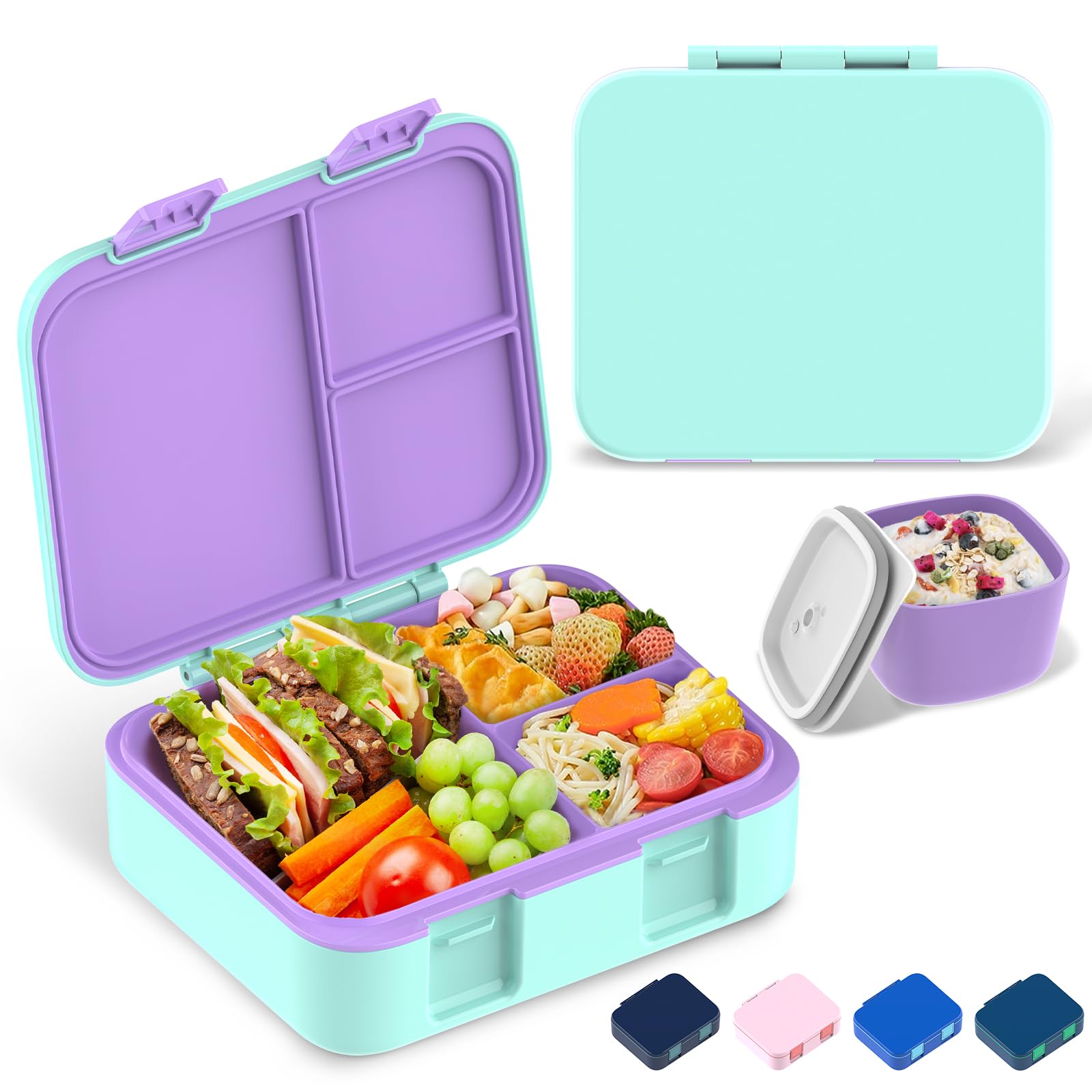 hombrima Kids Bento Lunch Box with Multi-Compartments, Lunchboxes for Childrens Boys Girls Adults Work School, BPA Free, Leakproof, Microwave Safe (092-LakeGreen)