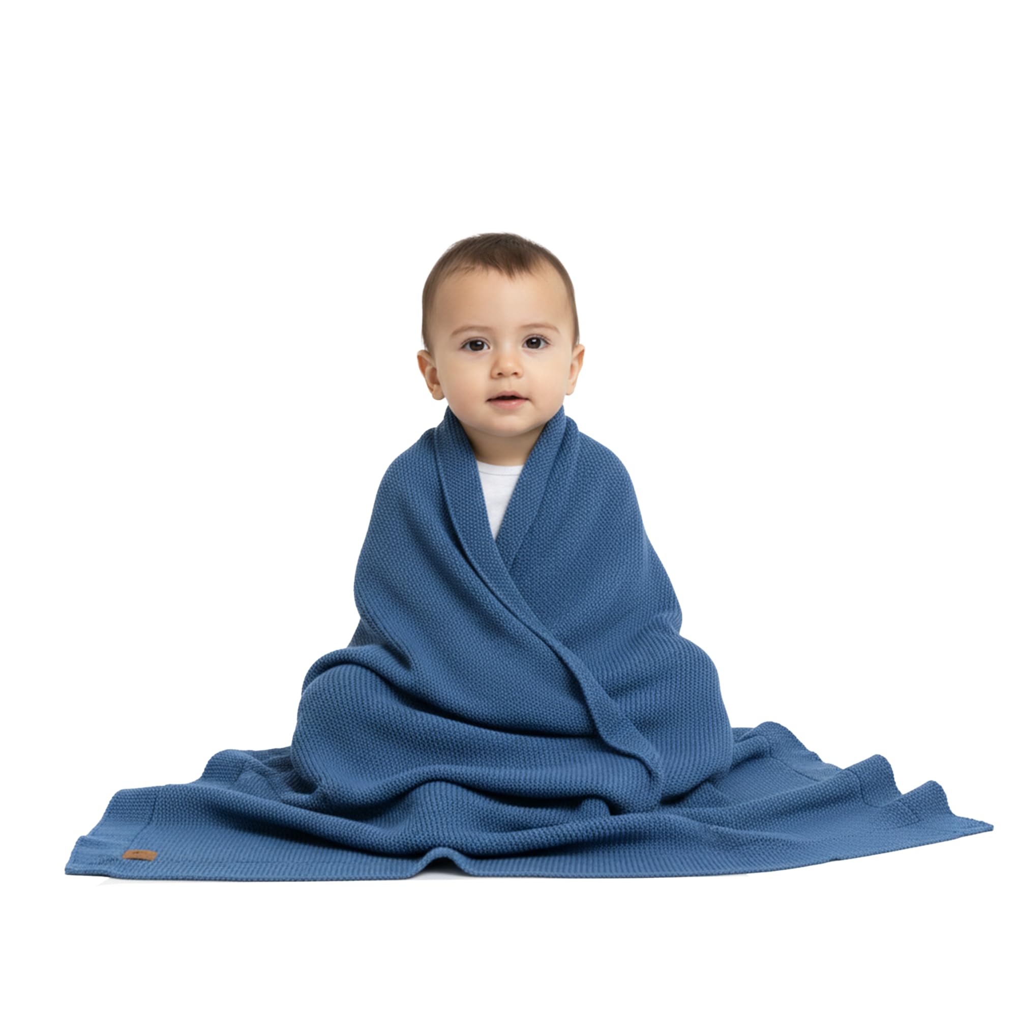 Little Dedi Men's Aegean Blue 100% Organic Cotton Baby Knitted Blanket With Gift Box - Soft Toddler, Crib, Stroller Blanket - Neutral Swaddle And Receiving Blanket For Newborns, 30"X40",