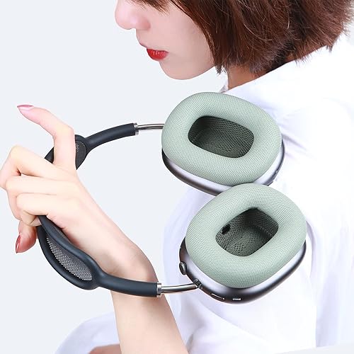 Miniatura 2 de Almohadillas de repuesto Earrock para auriculares AirPods Max, almohadillas cubiertas de piel de proteína con espuma viscoelástica y imán (Verde)