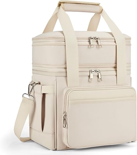 Miniatura 9 de Bolsa de almuerzo aislada y lonchera para hombres - Bolsa de almuerzo reutilizable de doble nivel para mujeres, bolsa de almuerzo térmica con asa, a