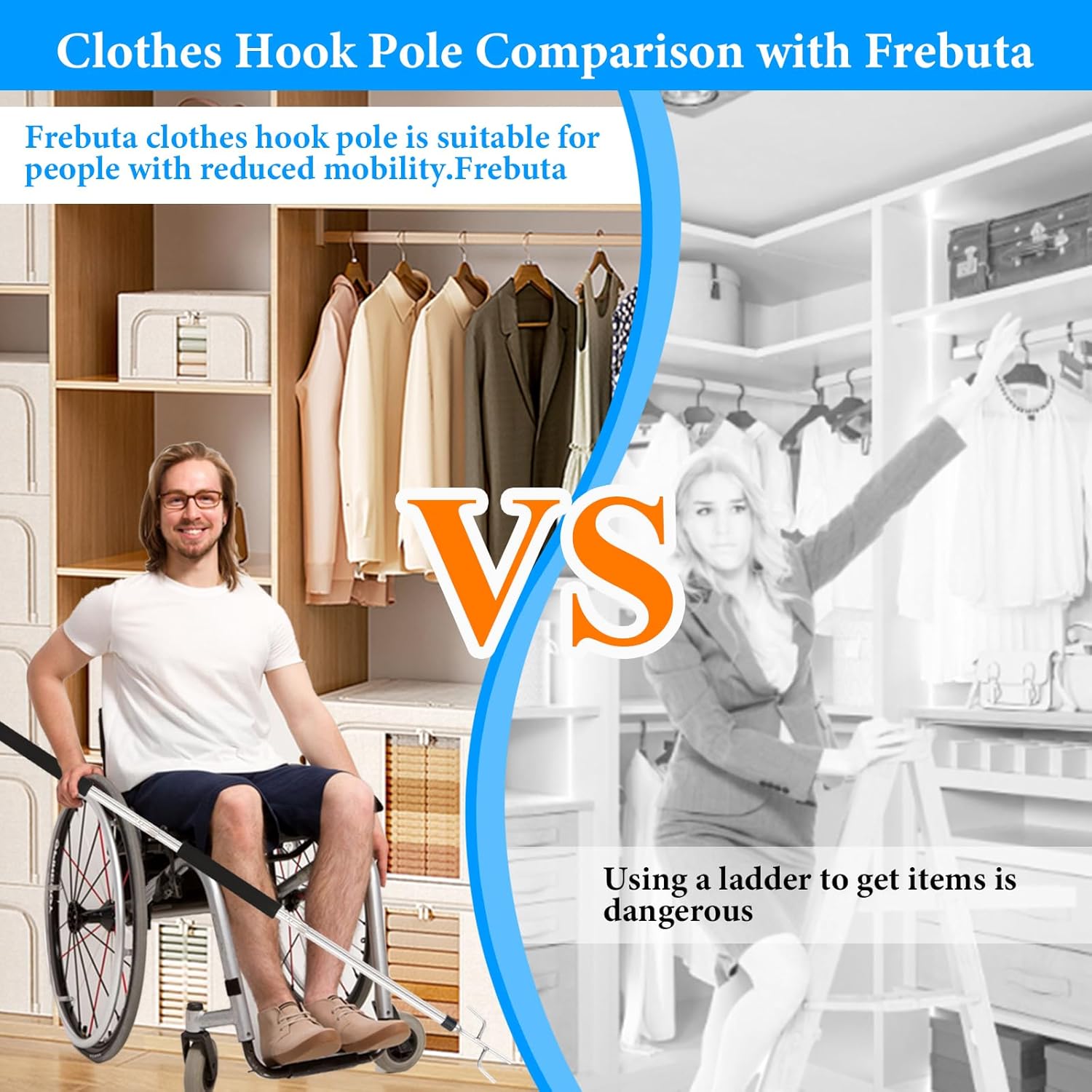 Clothes Hook Pole Heavy Duty,32 to 80In Retail Clothing Hook Pole Long Handle with 2 Hooks Hanging Birdfeeder Frosted Tube Extension Pole to Reach High Hangers for Turck (Silvery 80in)