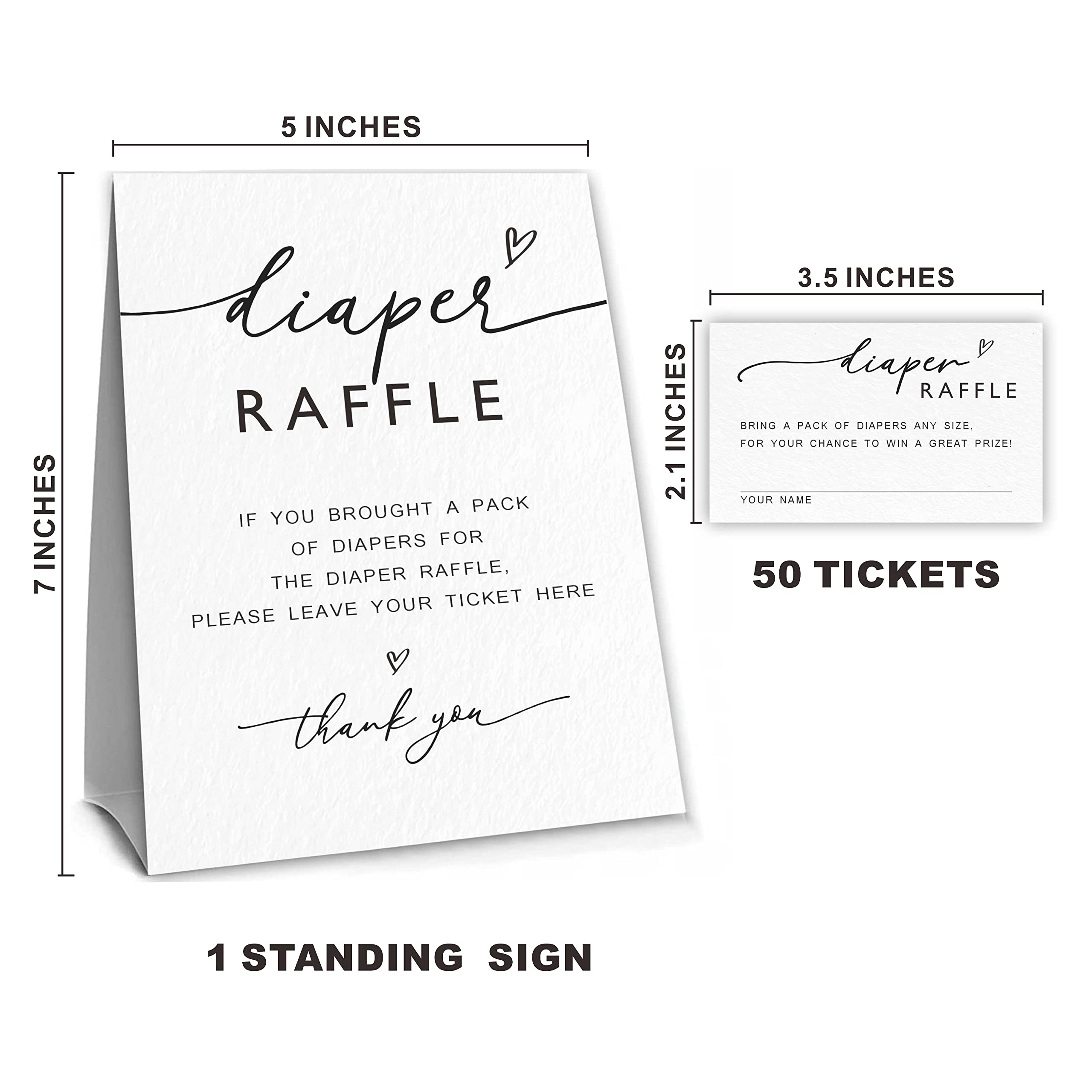 NYCTUG Classic Modern Baby Shower Game, Greenery Theme Baby Shower Game Kit For Boys And Girls 1 Diaper Raffle Standing Sign With 50 Diaper Raffle Tickets,Party Favor Decorations And Supplies-NBLK-03