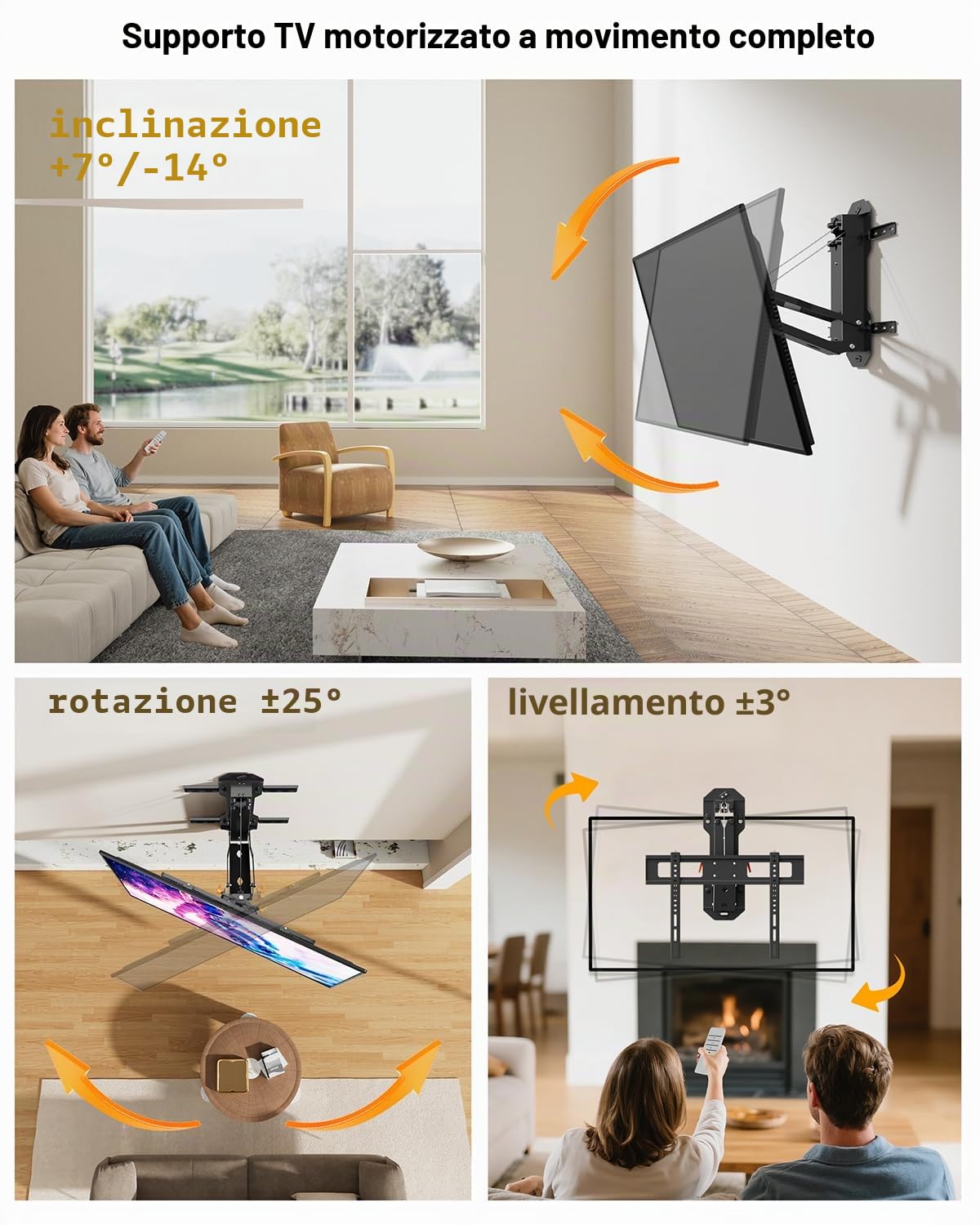 FORGING MOUNT Supporto da Parete Motorizzato per TV da 32" a 85" | Staffa TV Telecomando Radiocomandato, Inclinazione, Girevole, fino a 50 kg, Max VESA 600x400mm