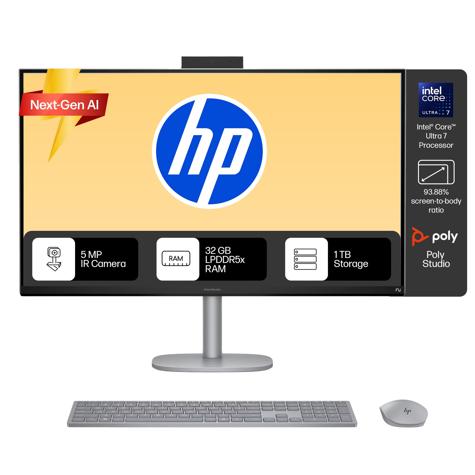 HP OmniStudio X Next Gen AI AIO, Intel Core Ultra 7 258V, 47 Tops,(32GB DDR5,1TB SSD) 4K UHD (3840 x 2160), IPS,550 nits,31.5inch(80.1cm), Win 11, Office24, Meteor Silver, 9.56kg, 32-c1574in-image-38