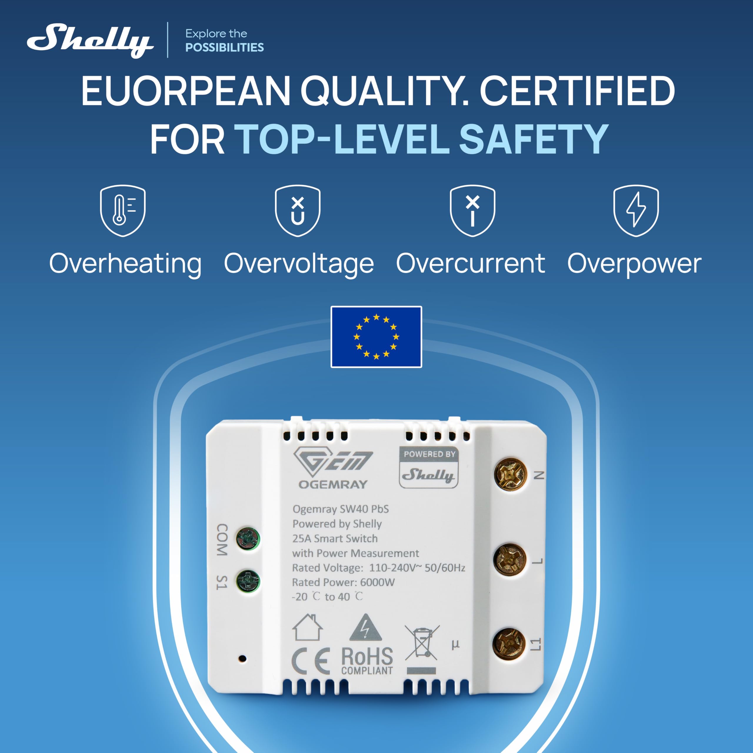 Shelly Ogemray Smart Relay 25A - Rel? intelligente Ogemray 25A + PM