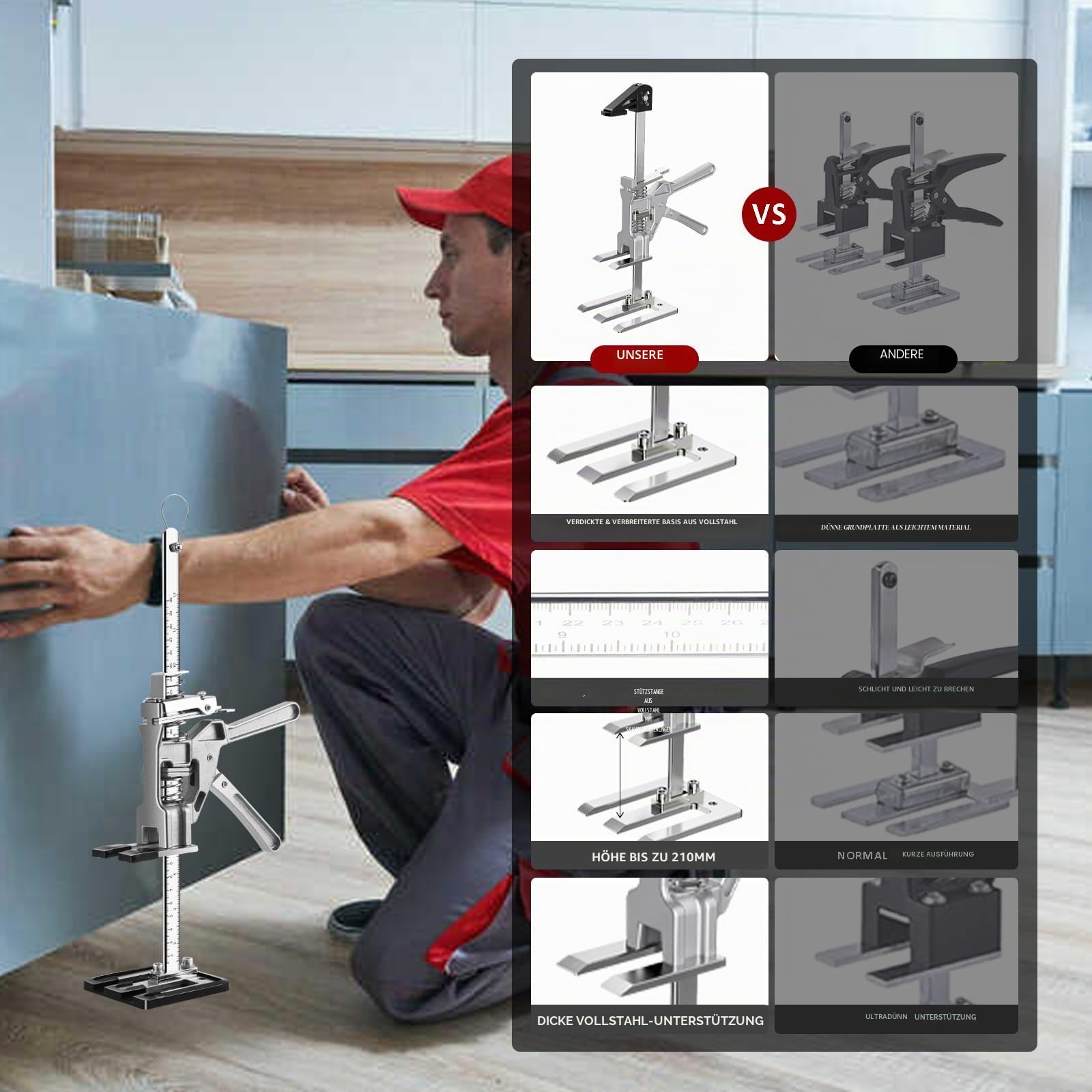 Arbeitssparender Armwagenheber, 2 Stück, Multifunktions-Handhebewerkzeug, Wagenheber mit zwei Geschwindigkeiten, Möbelheber, Armwerkzeugheber für die Installation von Schränken, Türen und Fenstern,