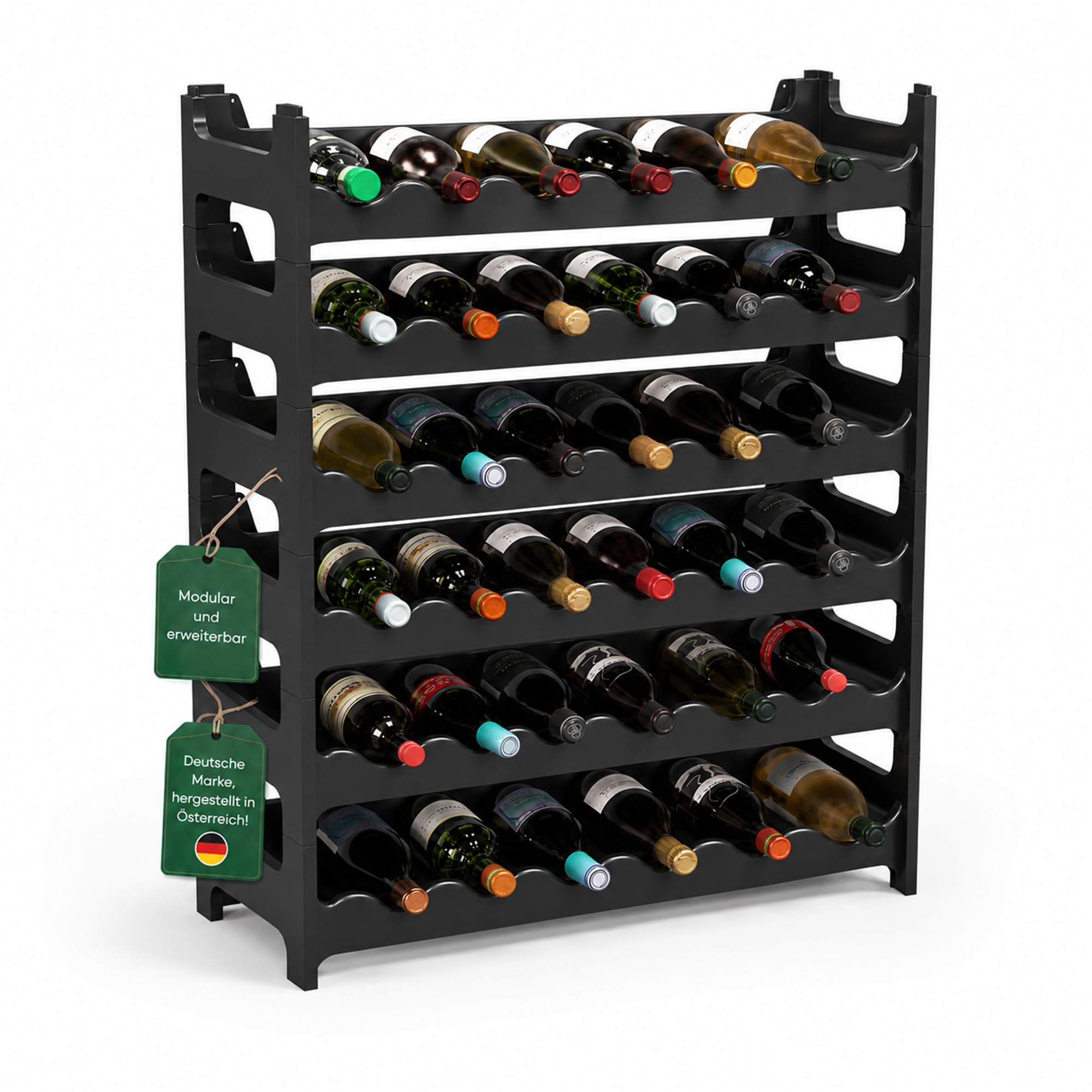 ARTECSIS® Weinregal 36 Weinflaschen stapelbar modular Kunststoff schwarz
