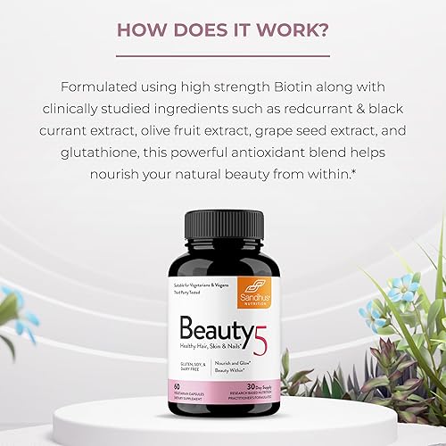 Miniatura 9 de Sandhu's Beauty5 cápsulas, 60 cápsulas vegetarianas, 30 porciones, suplemento para el cuidado de la piel, suplemento para el cabello, la piel y las