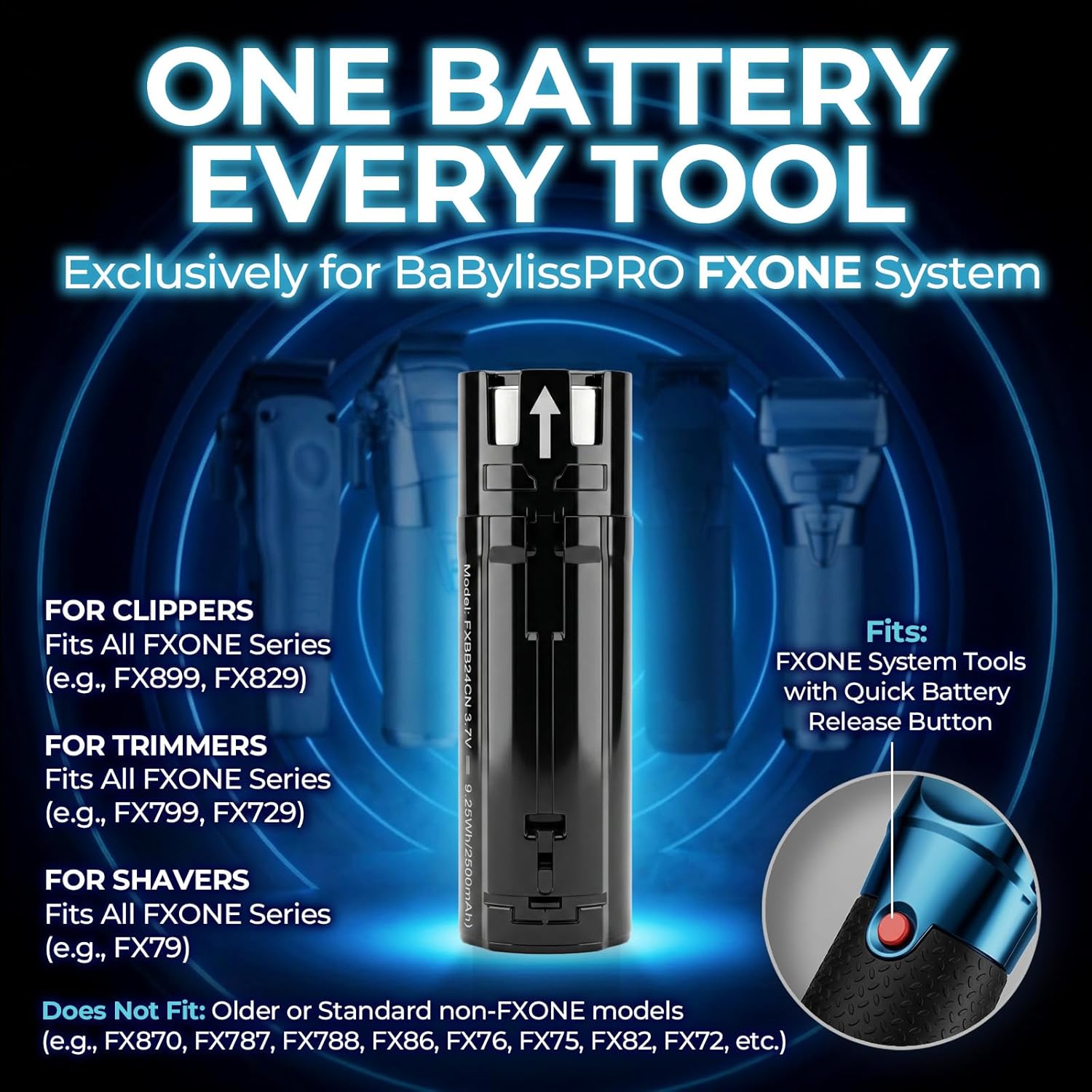 FXBB24 Replacement Lithium-ion Battery Compatible with BaBylissPRO All FXONE Clipper/Trimmer/Shaver (1 Pack)
