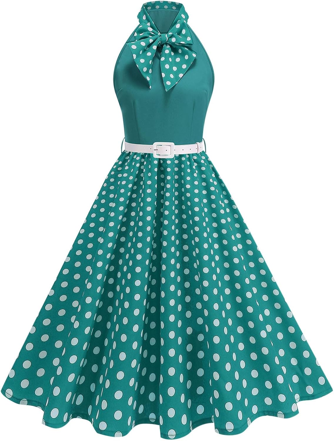 Lmdudan 1950s Dress for Women Retro Sleeveless Tie Neck Polka Dot Swing Dress with Belted Evening Party Cocktail Dresses