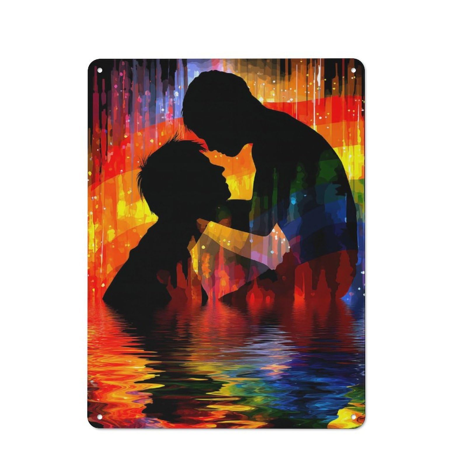 Junmoney Silhouettes In Rainbow Water Metal Wall Sign 40X30cm Featuring For Living Room Wall, For Decorating Living Rooms And Feature Walls