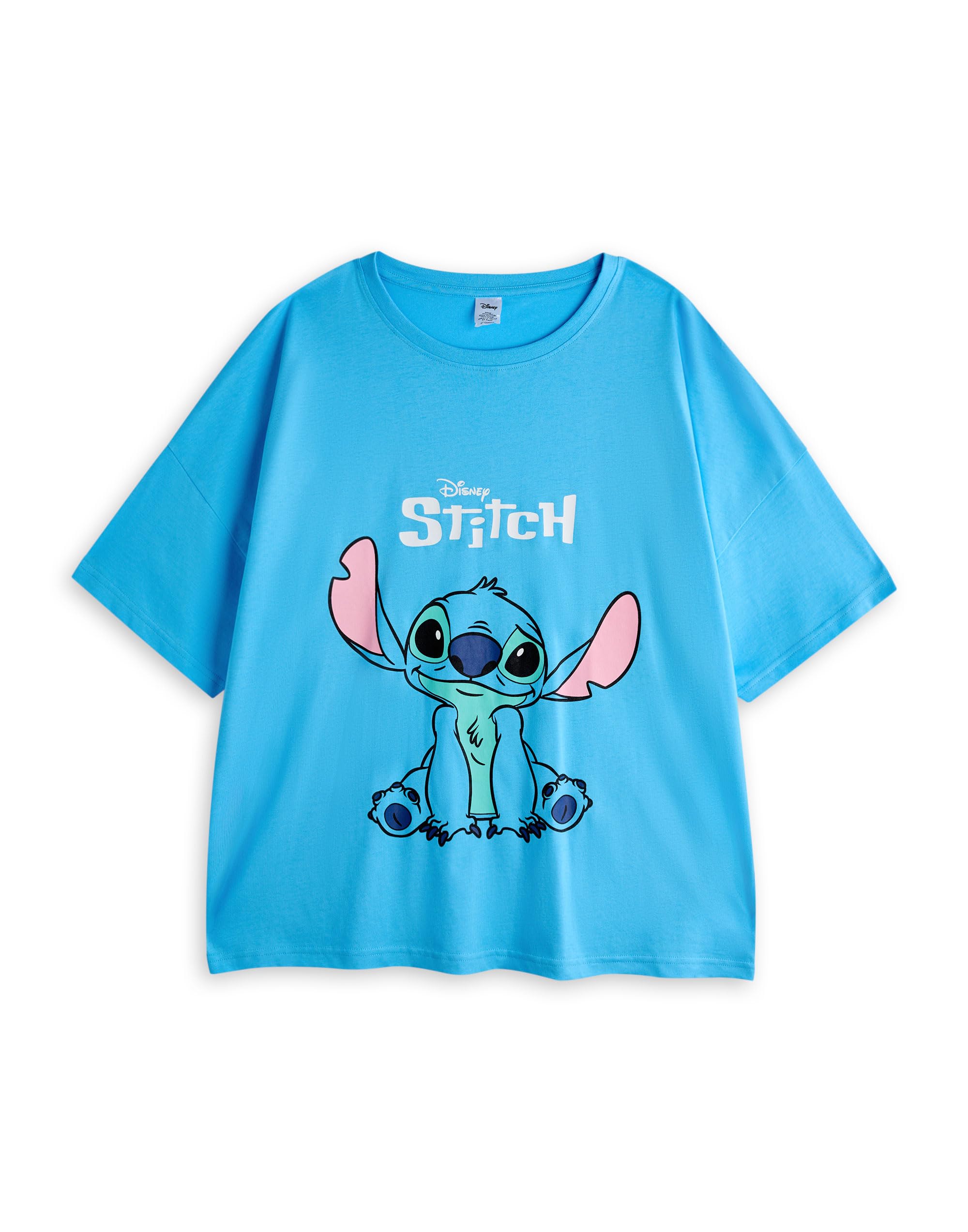 Disney Lilo & Stitch damska piżama zestaw | dorośli ścieg graficzny top z krótkim rękawem i długie nogawki spodnie piżamowe w kolorze niebieskim | damska postać na całej powierzchni bielizna nocna |