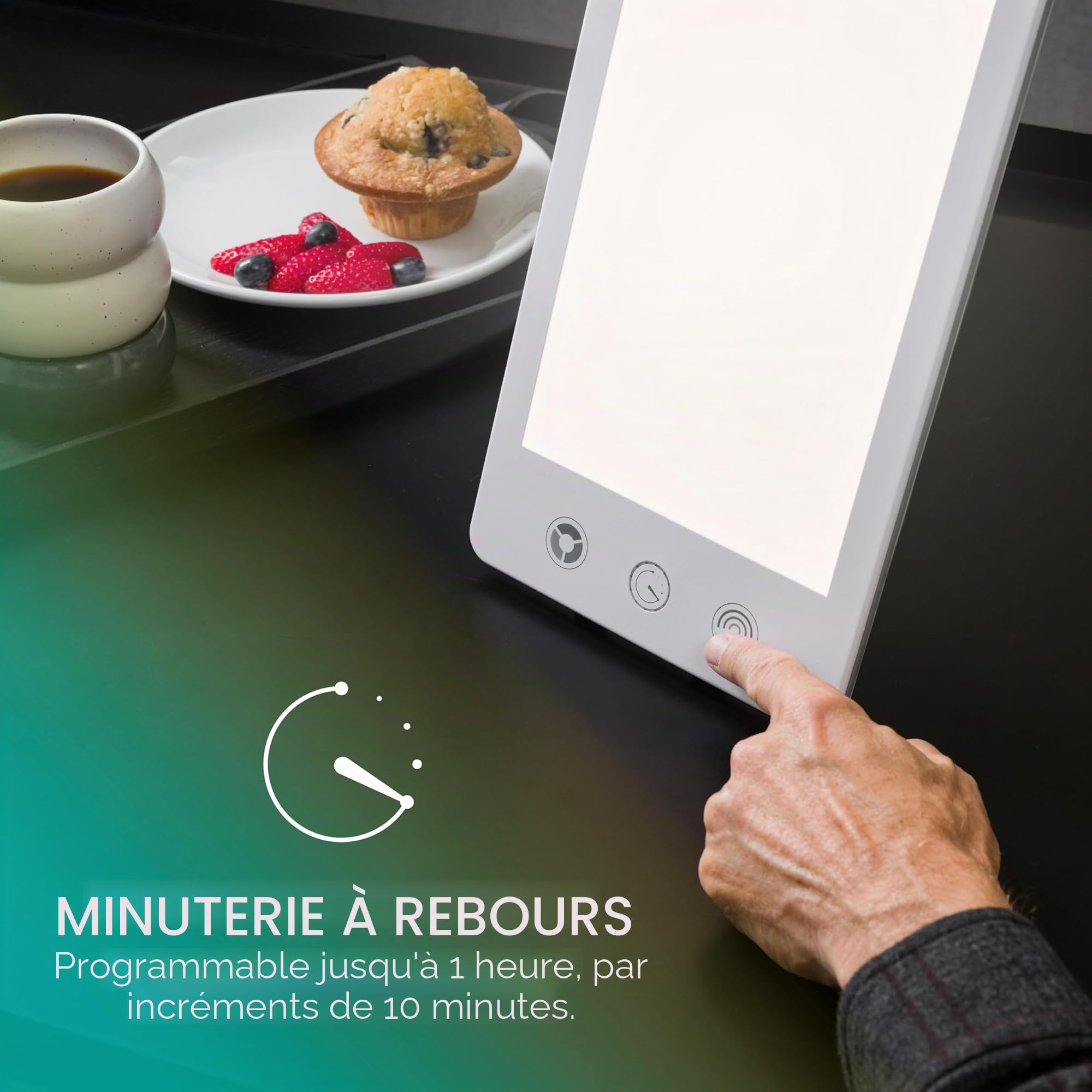 Verilux HappyLight Luxe – Lampe de luminothérapie 10 000 lux, sans UV, LED, réglable en luminosité et couleur, compte à rebours