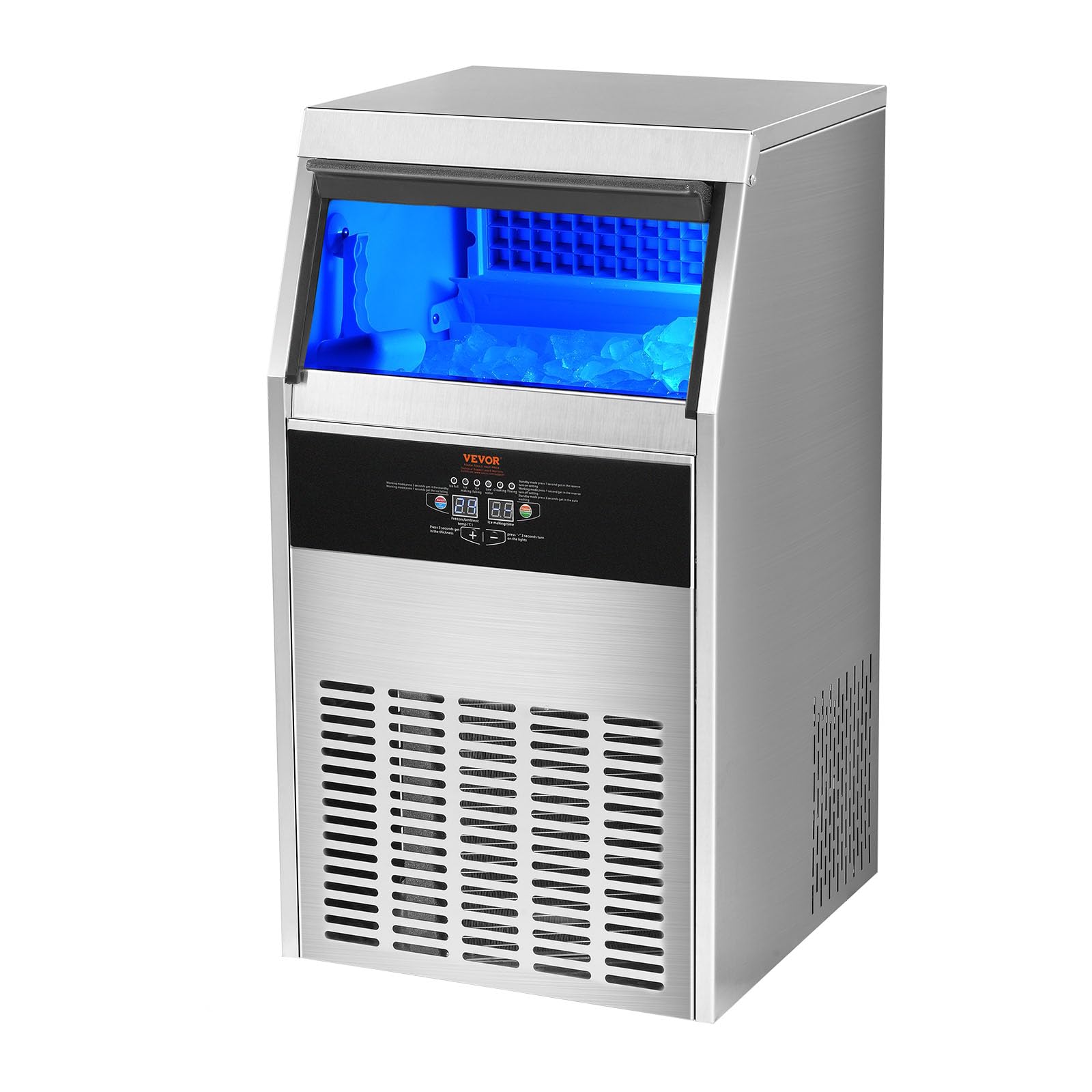 VEVOR Macchina Ghiaccio a Cubetti Uso Commerciale Compatta 47kg / 24 ore ca. con 50 Vassoi Capacità Stoccaggio di ca. 15kg, Macchina per Ghiaccio Indipendente per Bar Ristorante Hotel Albergo Festa
