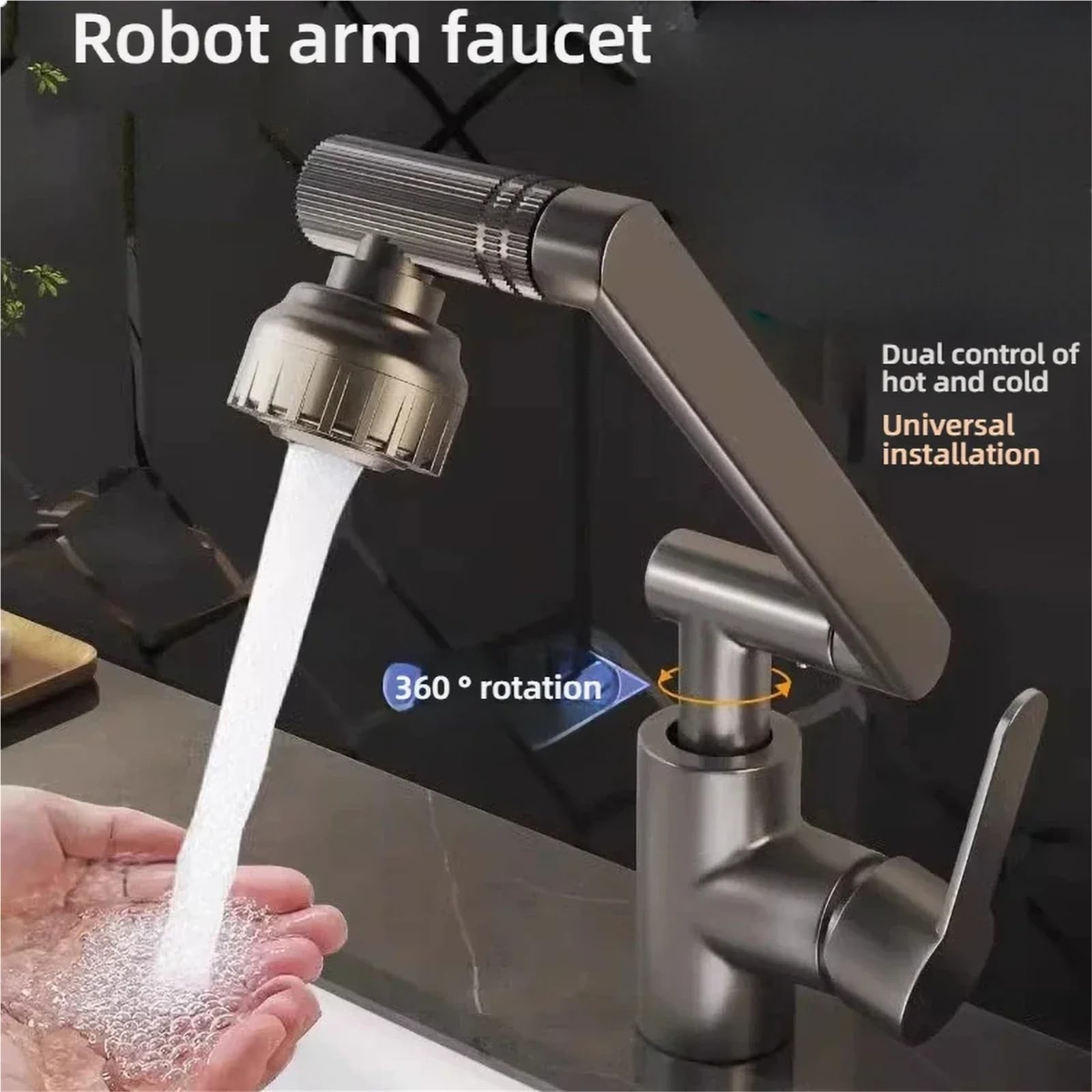Robinet pivotant à Bras robotisé, Robinet de Cuisine à Bras mécanique Rotatif, Robinet de Salle de Bain for évier de Cuisine(Silvery)