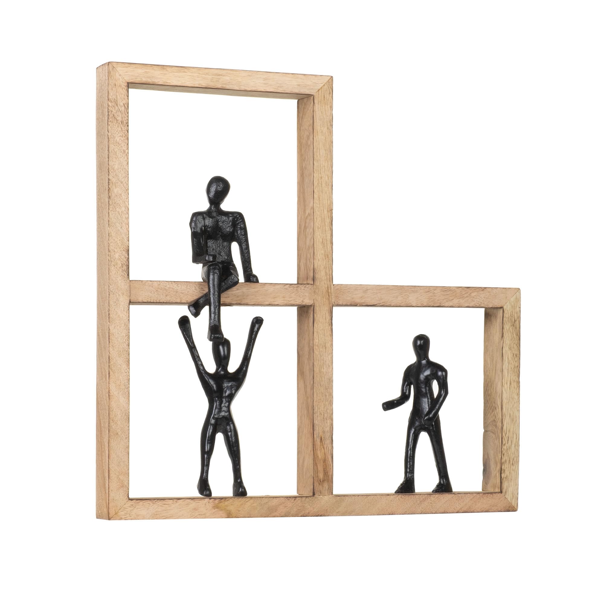 Moritz Figurka dekoracyjna Unity czarna, 35,5 cm z drewna mango i aluminium, nowoczesna dekoracja ścienna z trzema figurkami w drewnianej ramie, symbol spójności, praca zespołowa, wspólnota, rzeźba