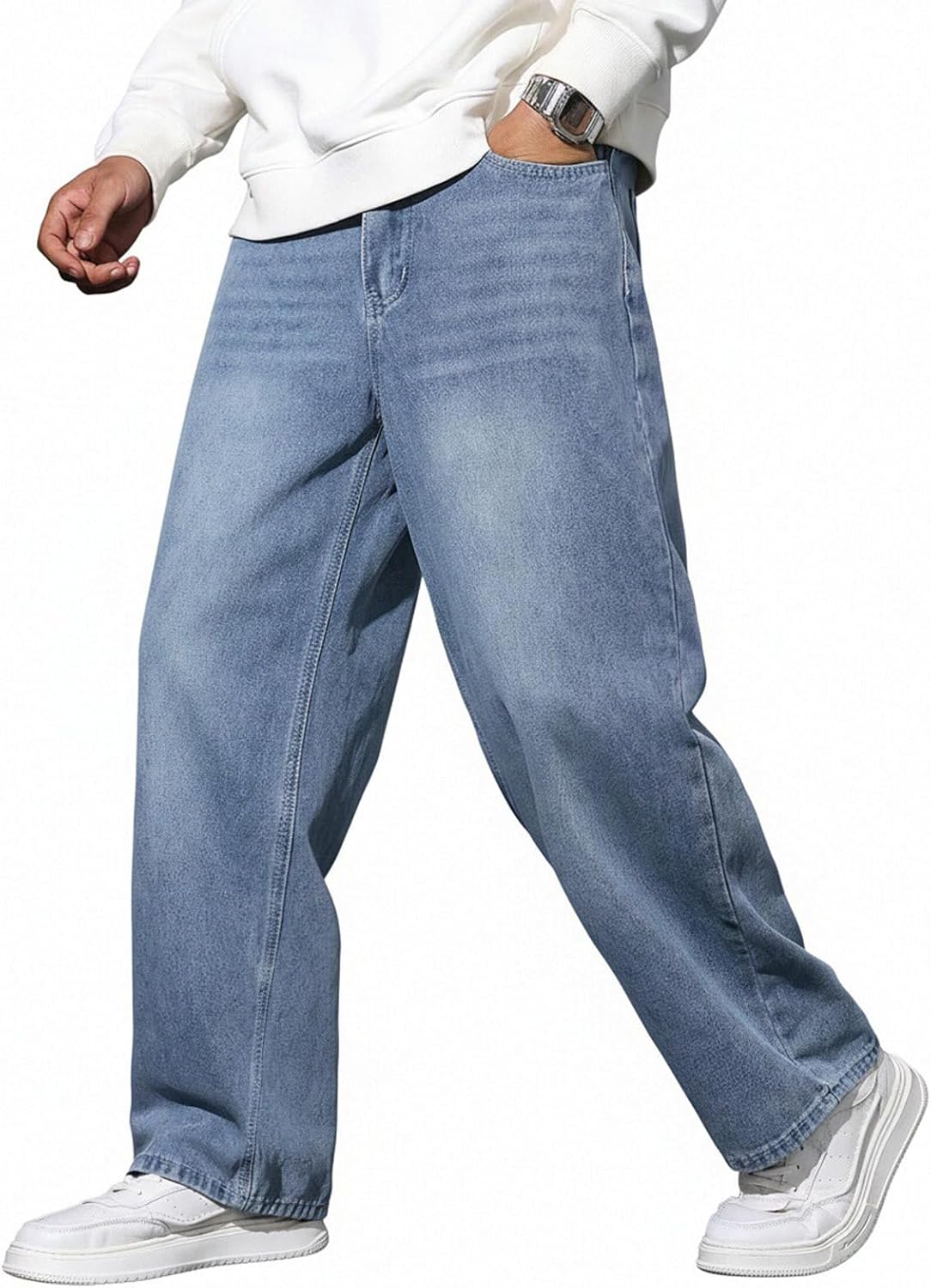 Men's Hip Hop Baggy Jeans Casual Wide Leg Y2k Skateboard Vintage Denim Pants Streetwea