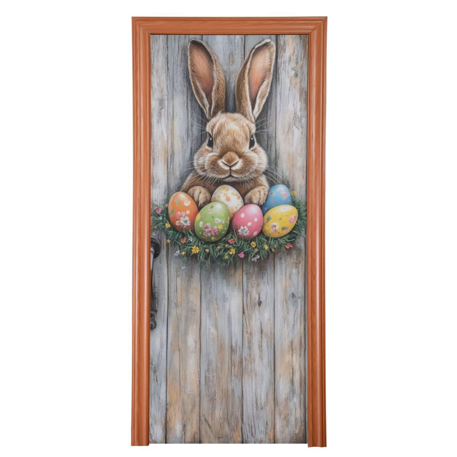 FLildon Easter Eggs Door with Bunny Door Cover Decoration, Party Accessory Porch Decor for Festive Ornament Room Door Covers 35 x 79 Inch