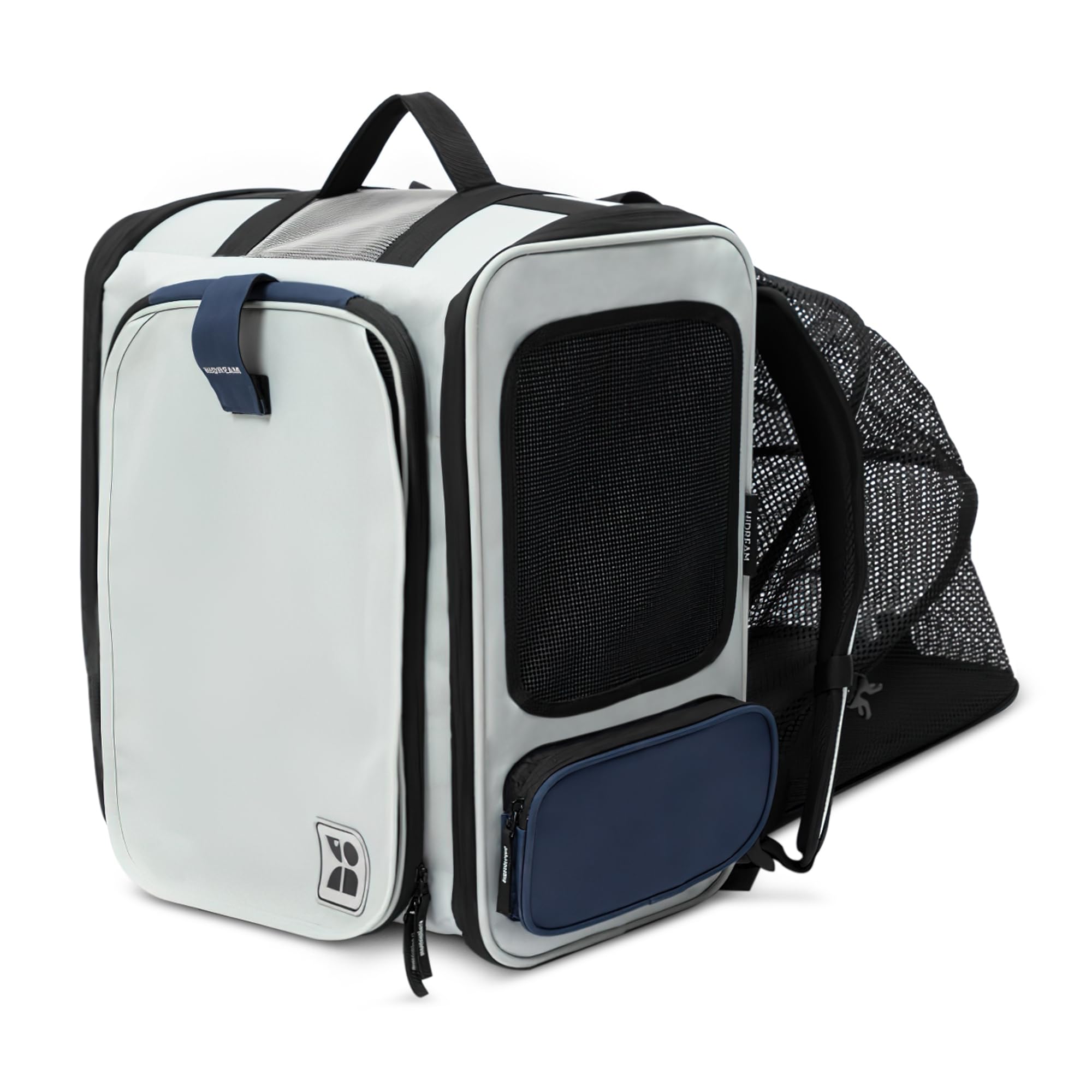 ALLSOPETS Mochila para Perro Grande Expandible 90% Portátil Plegable Transportín Gatos y Perros con Correa de Seguridad Interna y Alfombrillas Viaje Bolsa para Perros Gatos Gris