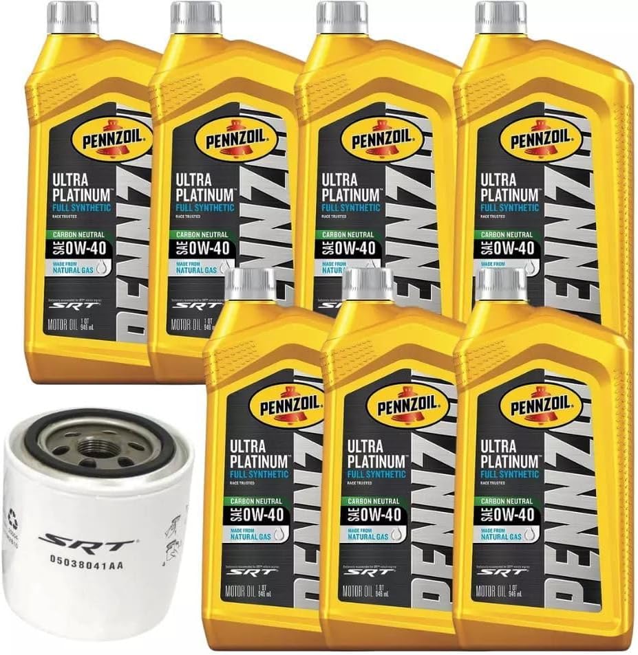 P-ennzoil Ultra Platinum Full Synthetic 0W-40 Motor Oil, 1 Quart, Case of 7, 7L + Filter 5038041AA