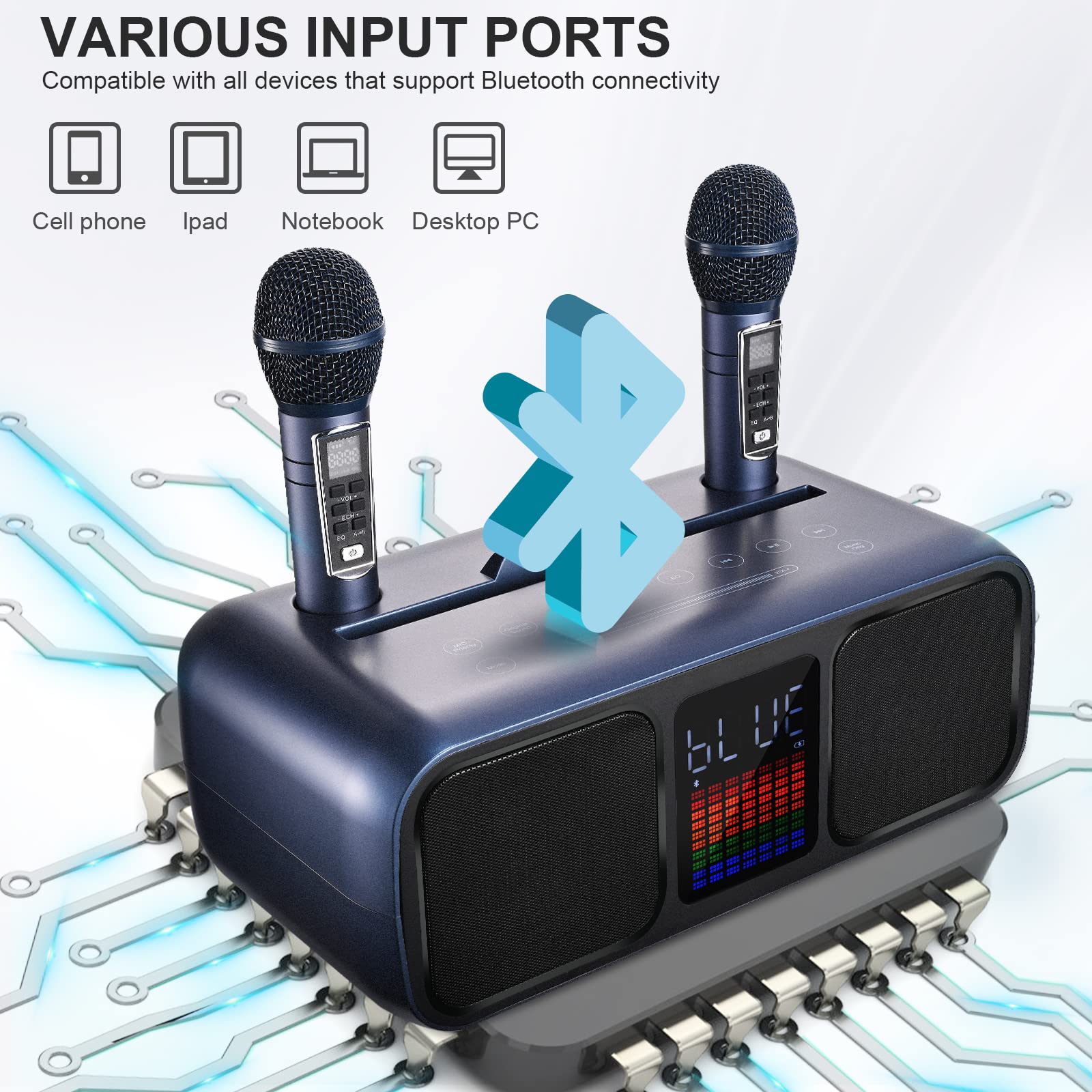 HEEBUKE Karaoke Portatile Con 2 Microfoni - Altoparlante Bluetooth Per Feste - Foto 12