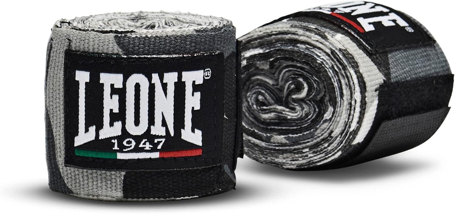 LEONE 1947 Black Hand Wraps - Semi-Elastic Cotton for Wrist & Hand Protection in Boxing & MMA