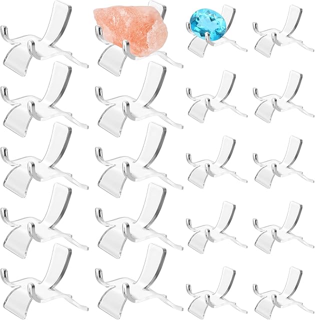 Dreamtop 20 Pack Acrylic Triangle Display Holder Clear Plastic Display Easel Stands for Mineral Agate Fossil Coral Small Collectibles Display Stands, 2 Sizes