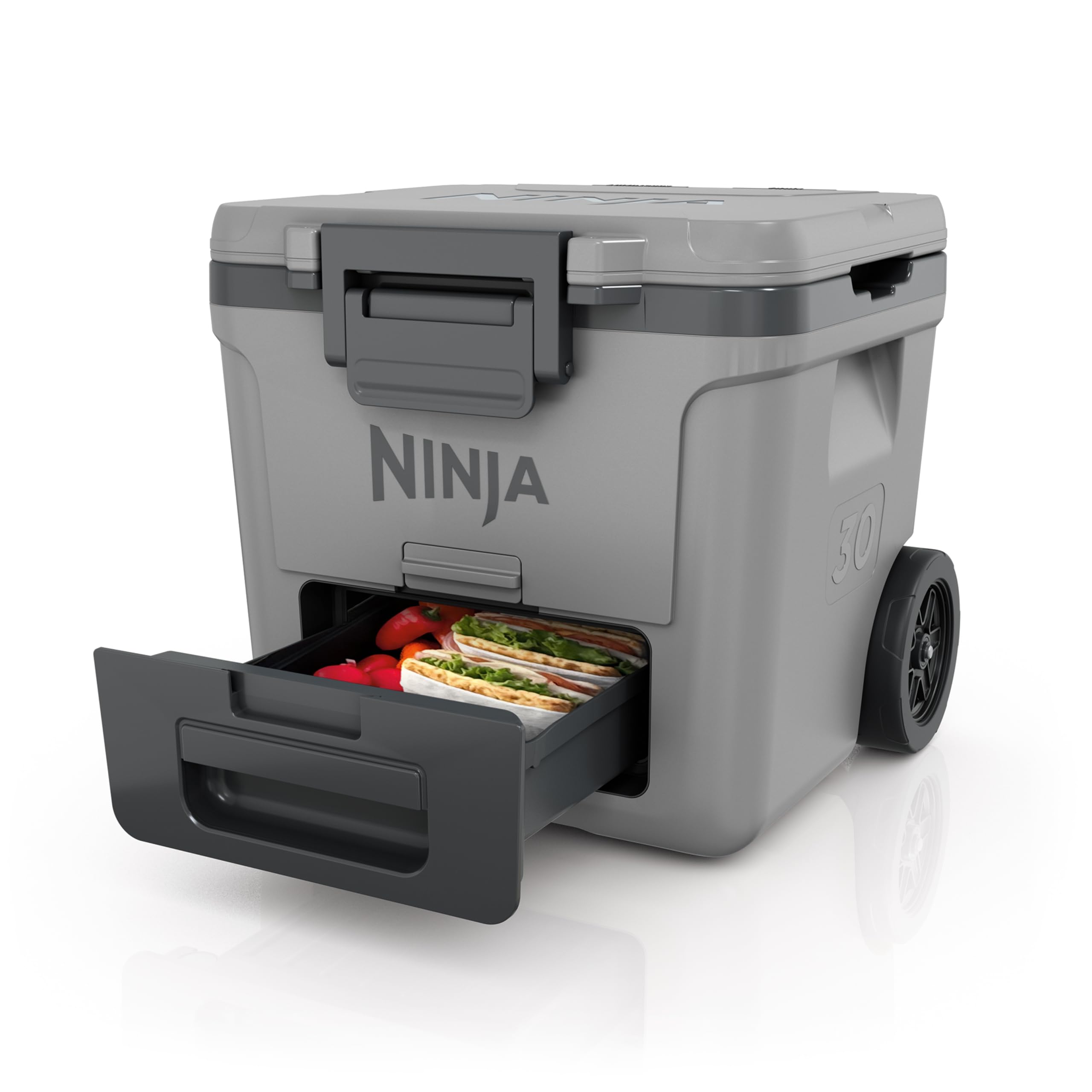 Ninja FrostVault Kühlbox mit Rollen und Isolierung, integrierter Dry Zone Schublade mit Kühlschranktemperatur, hält Eis tagelang, bietet Platz für bis zu 48 Dosen, Schiefergrau, FB230EUGY