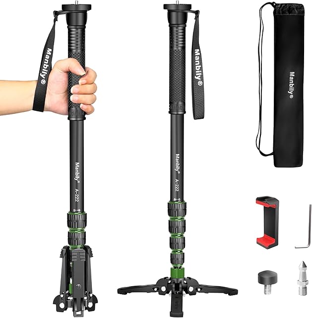 Manbily Camera Monopod with Feet 5 Sections 67-in 170cm Extendable Portable Travel Aluminum Monopod with Removable Tripod Stand Base for DSLR Canon Nikon Sony Video Camcorder Max Load 15.5lbs(A-222)