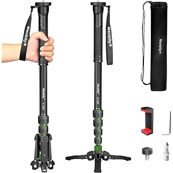 Manbily Extendable Aluminum Camera Monopod with Feet Portable Travel and Detachable Tripod Base for DSLR Canon/Sony/Mobile Phone 5 Sections Up to 170 cm Maximum Load 15.5 lbs A-222