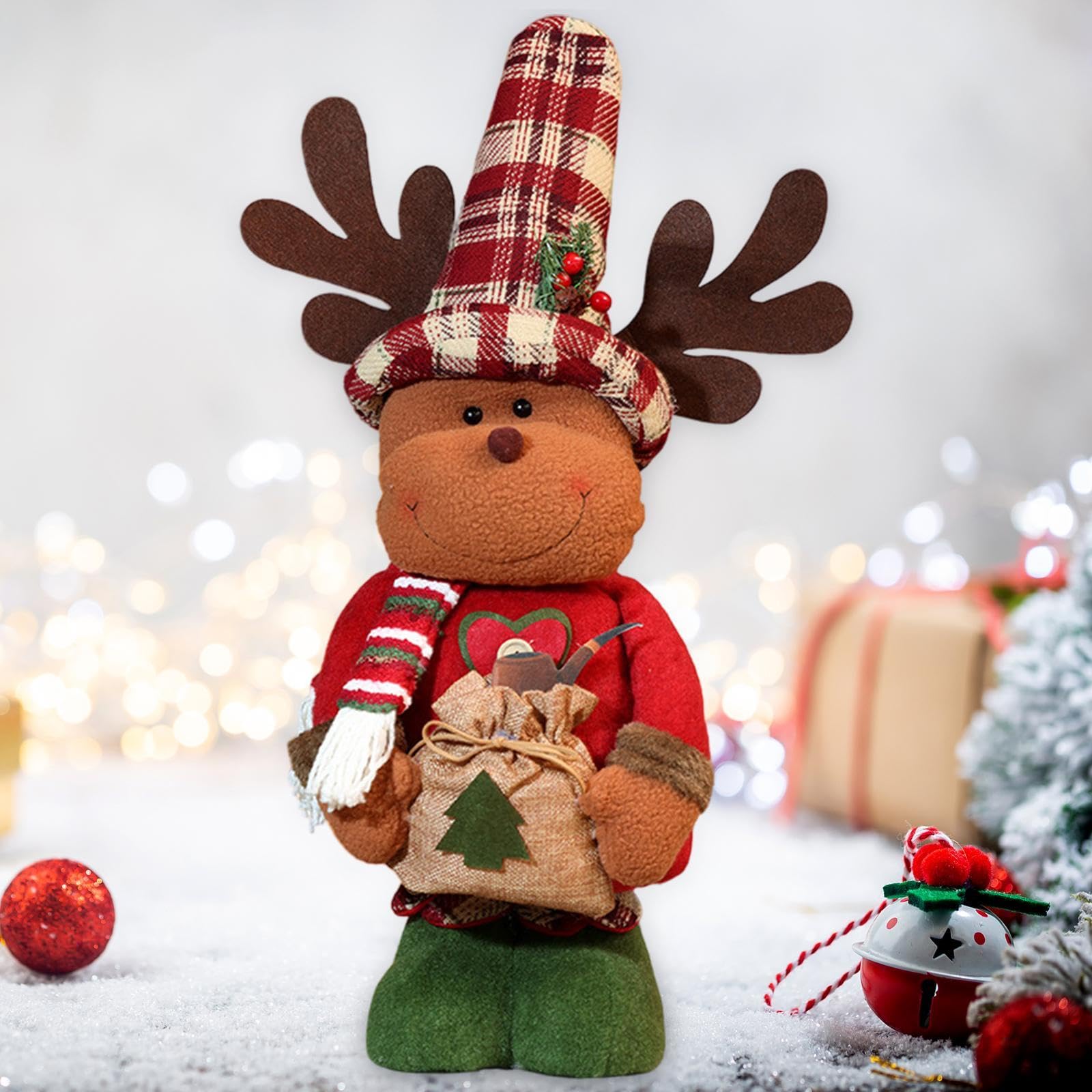 Oshhni Bambola di Natale con gambe retrattili Action Figure retrattile Gambe flessibili Decorazione per bambola di Natale per feste in soggiorno, Alce di Natale M