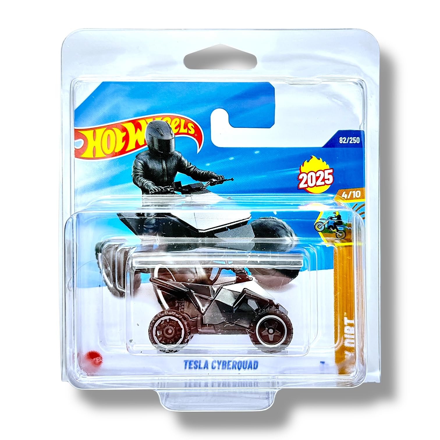 Hot Wheels Tesla Cyberquad (Silver & Black) 4/10 HW Dirt - 2025-82/250 (Short Card) - includes a KLAS Car Keeper Protector Case - HYW31